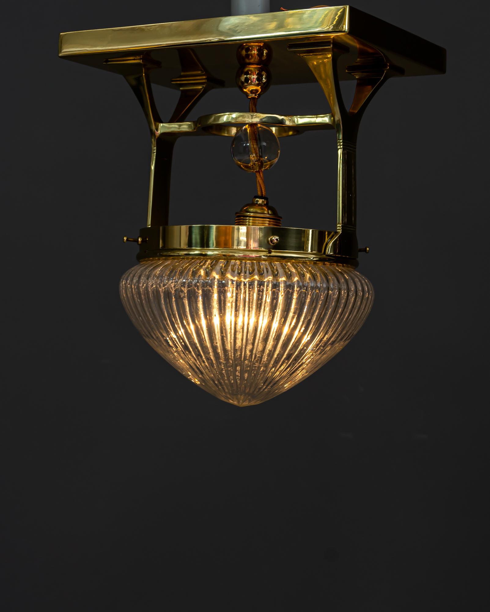 Art Deco Ceiling Lamp with Cut Glass Vienna Around 1920s 5