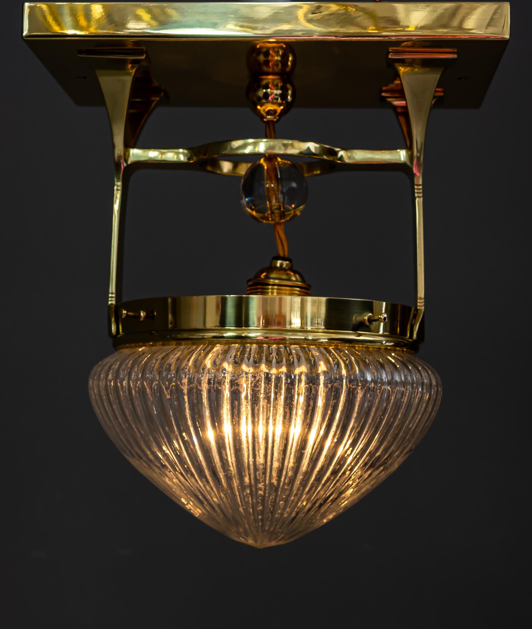 Art Deco Ceiling Lamp with Cut Glass Vienna Around 1920s 6