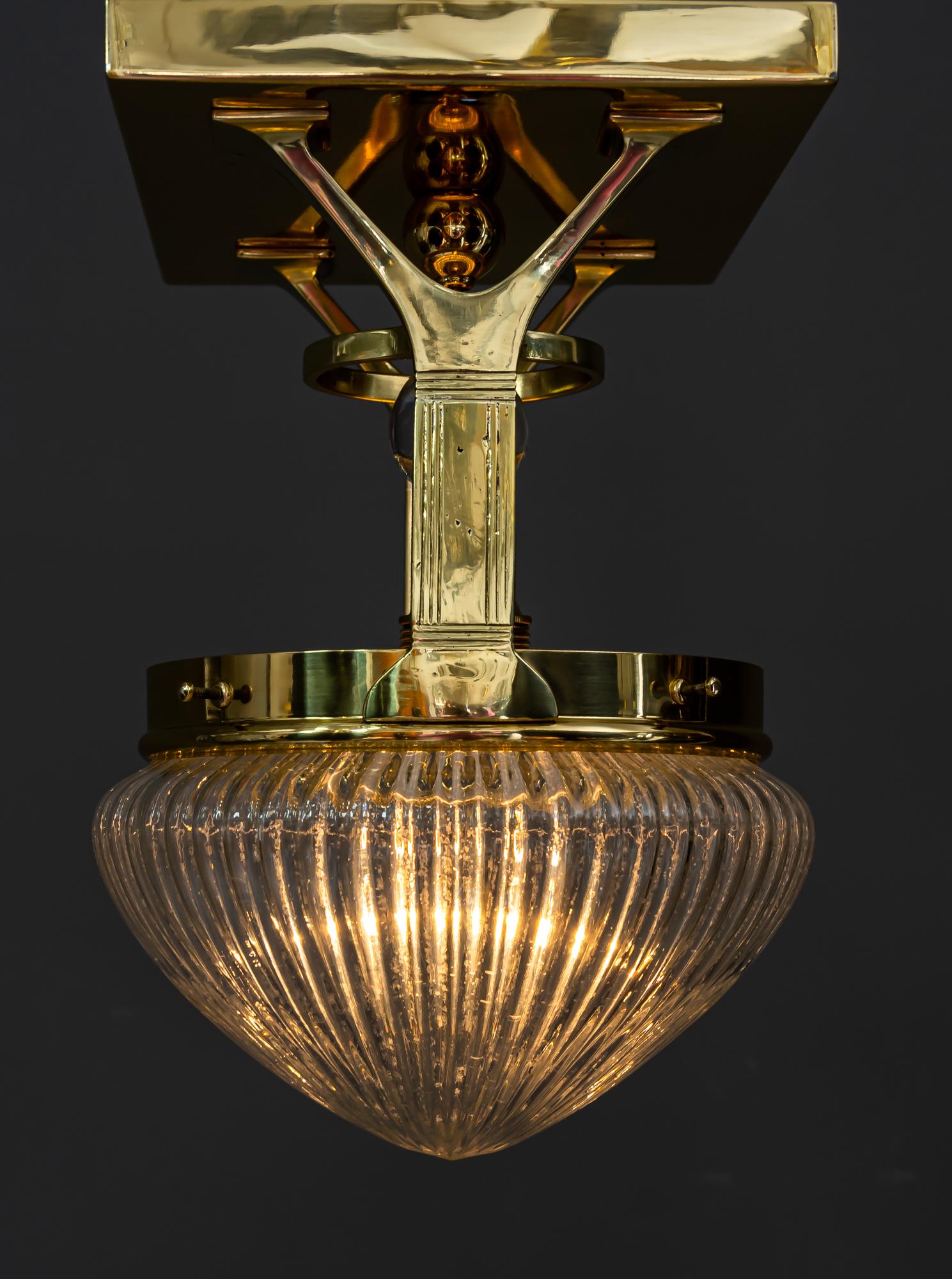 Art Deco Ceiling Lamp with Cut Glass Vienna Around 1920s 7