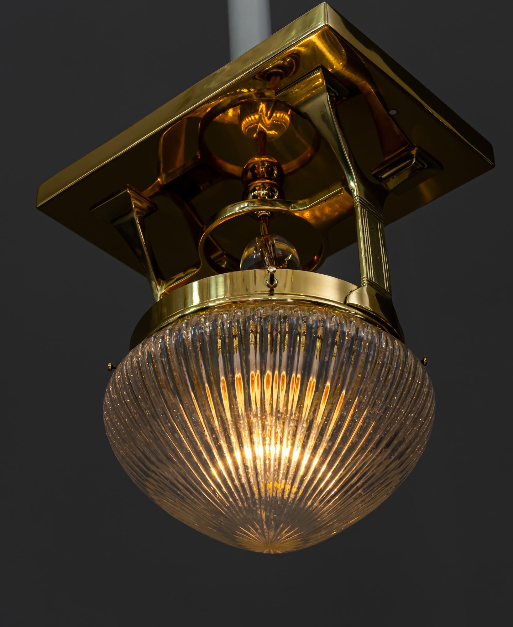 Art Deco Ceiling Lamp with Cut Glass Vienna Around 1920s 8