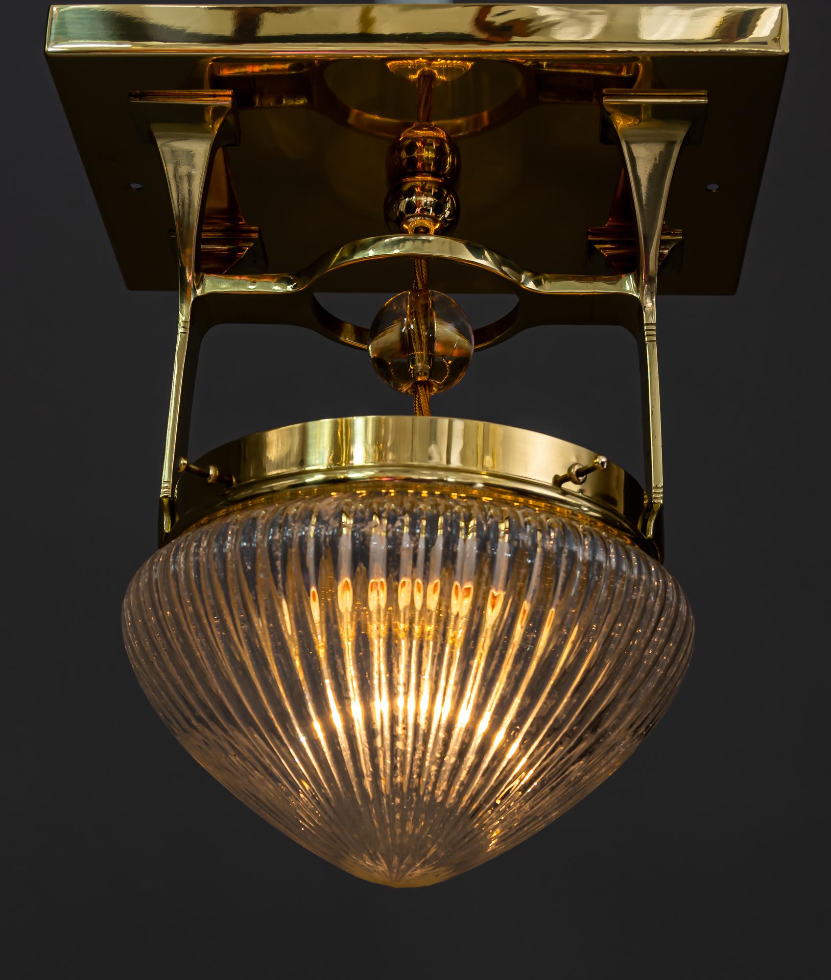 Art Deco Ceiling Lamp with Cut Glass Vienna Around 1920s 9
