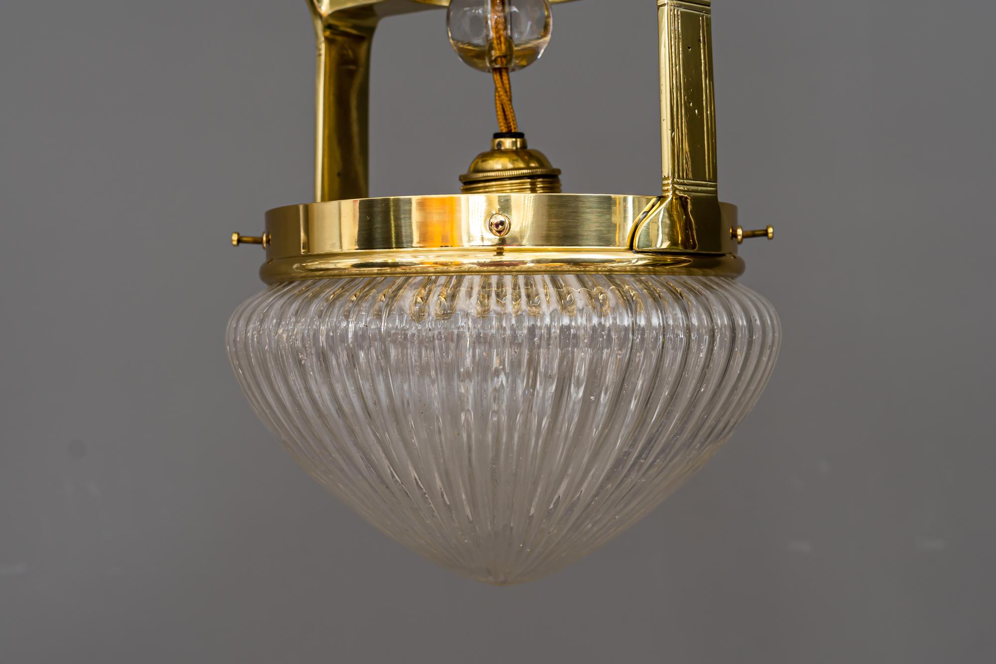 Austrian Art Deco Ceiling Lamp with Cut Glass Vienna Around 1920s