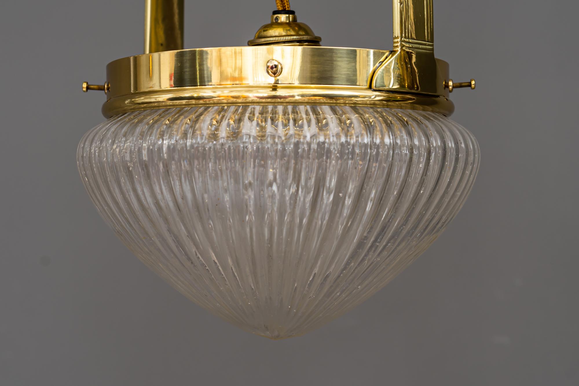 Art Deco Ceiling Lamp with Cut Glass Vienna Around 1920s In Good Condition In Wien, AT