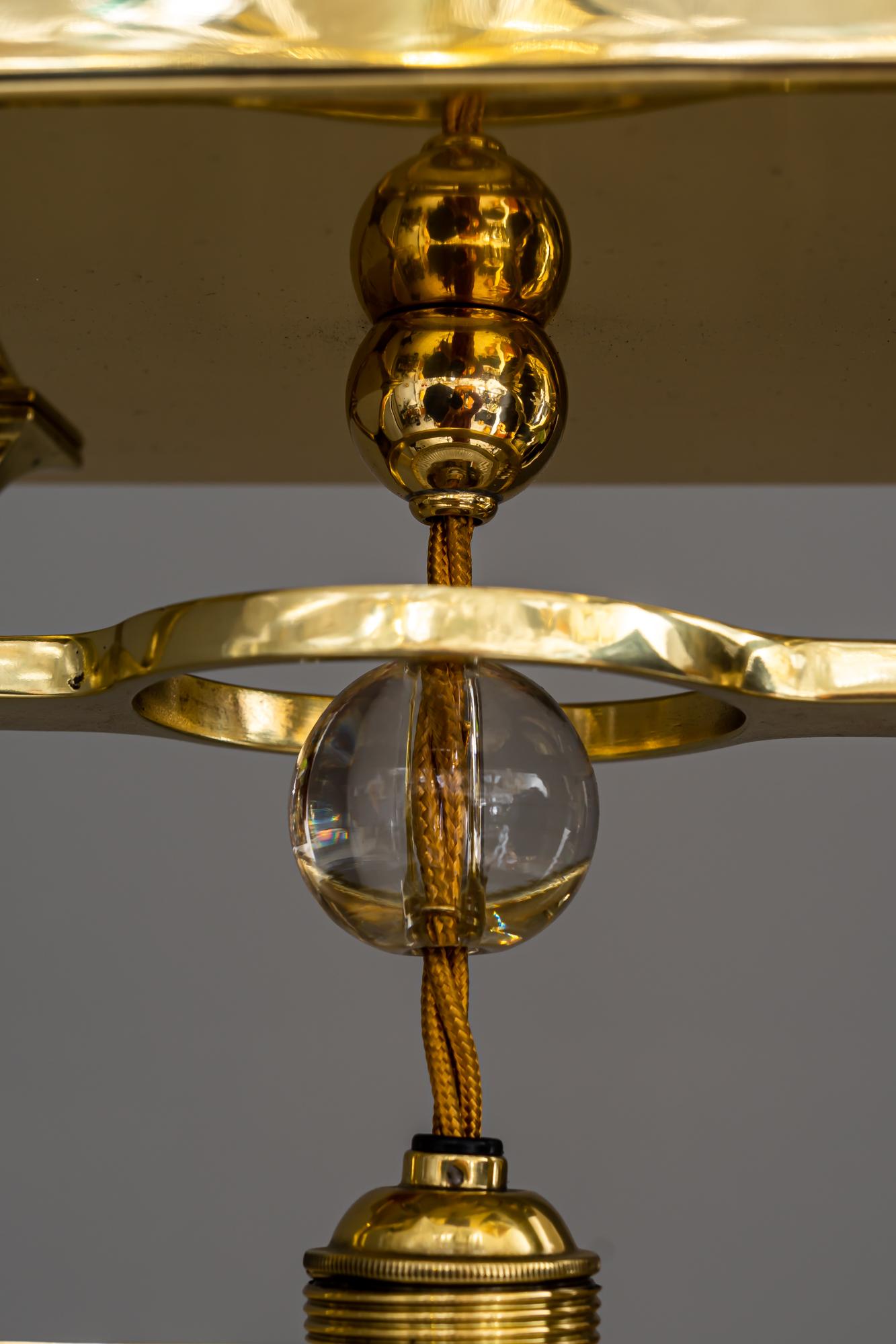Brass Art Deco Ceiling Lamp with Cut Glass Vienna Around 1920s