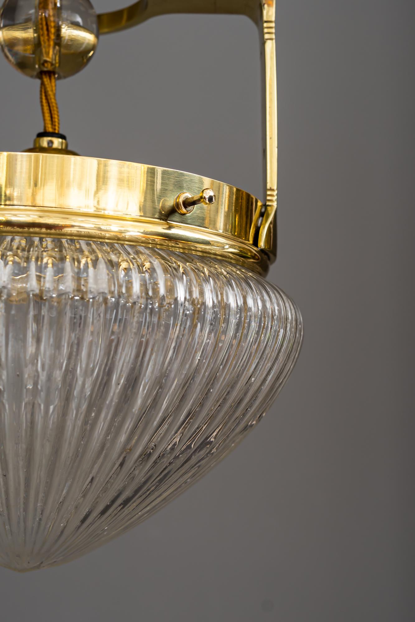 Art Deco Ceiling Lamp with Cut Glass Vienna Around 1920s 2