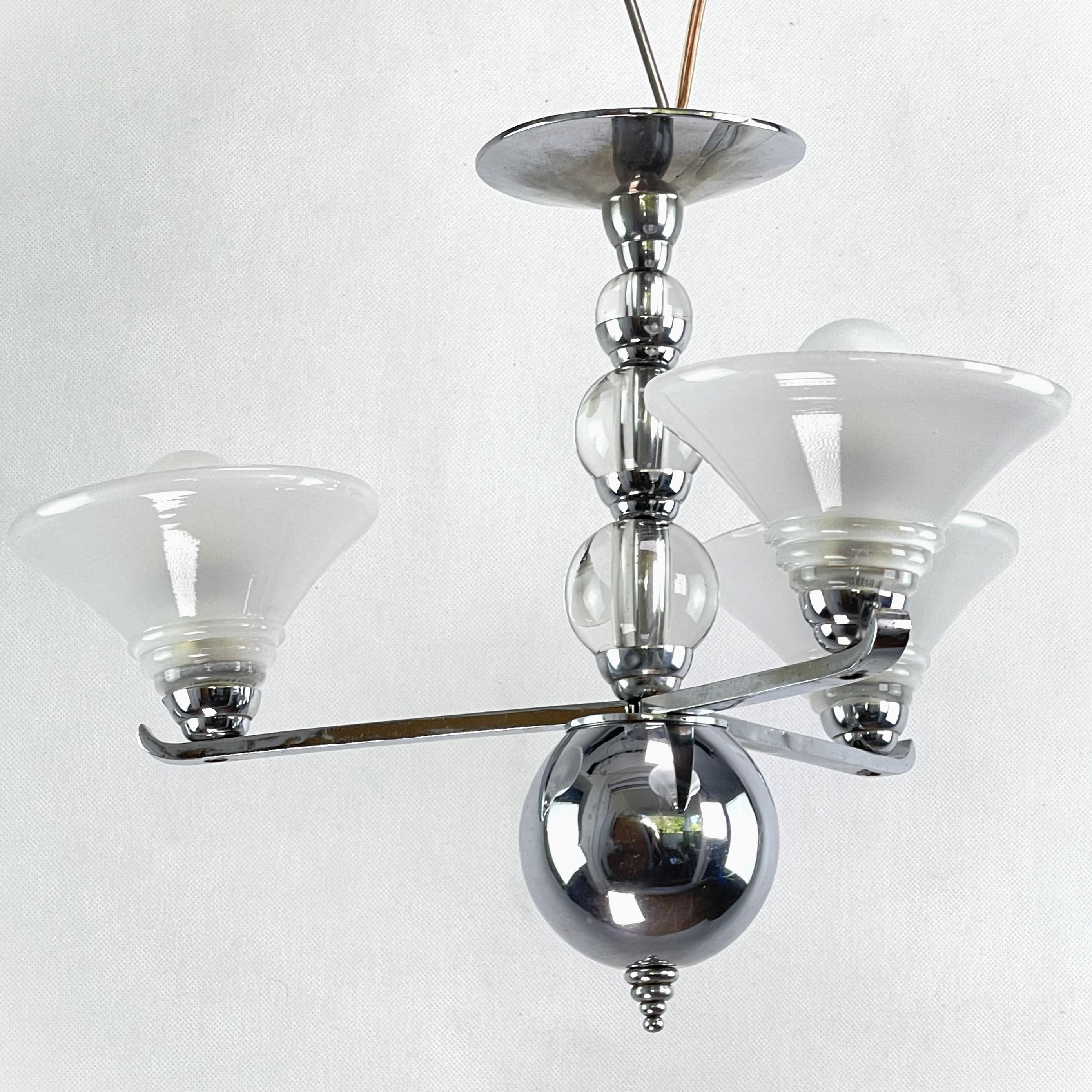 French Art Deco Ceiling Lamp with Glass Balls, Machine Age, 1920s For Sale