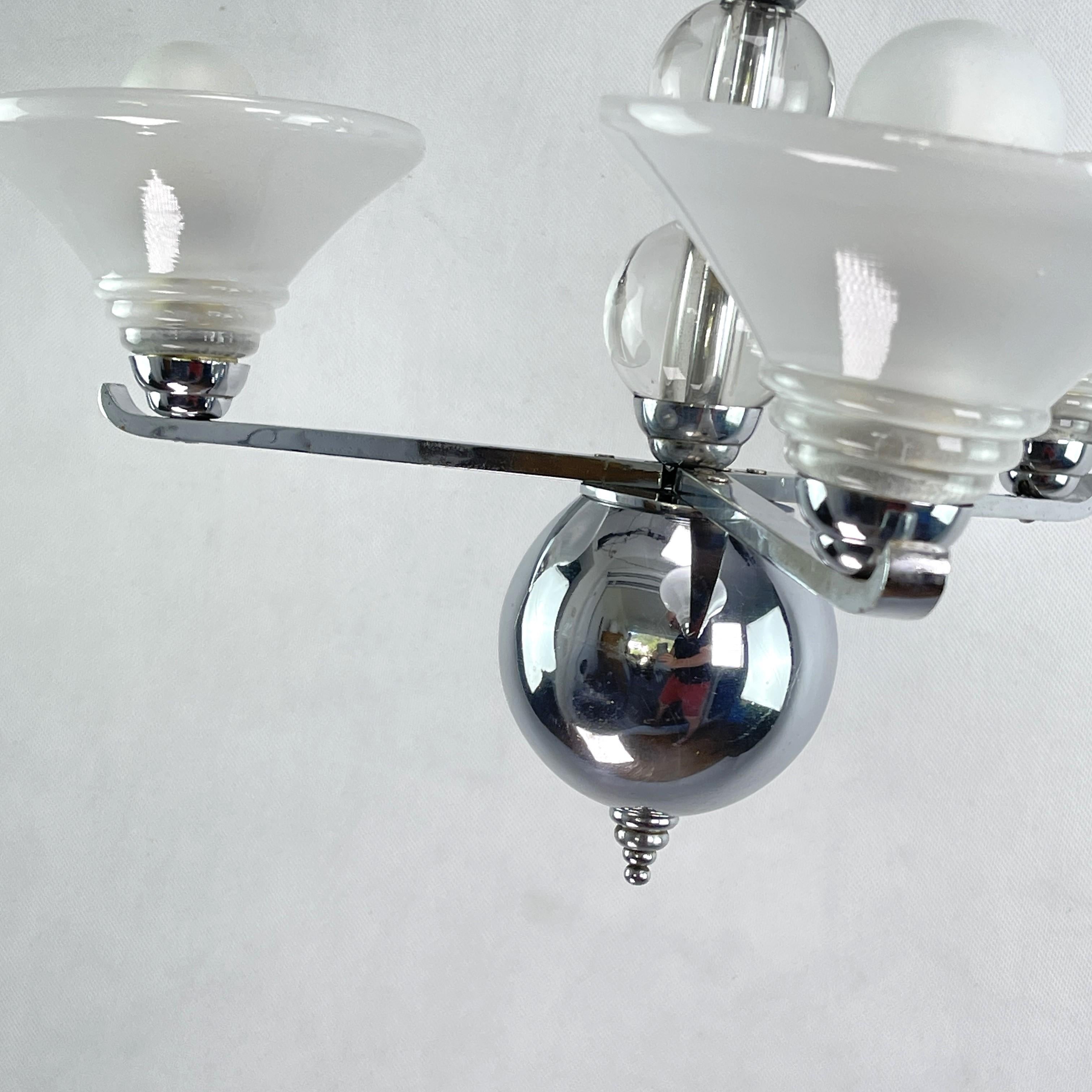 Early 20th Century Art Deco Ceiling Lamp with Glass Balls, Machine Age, 1920s For Sale