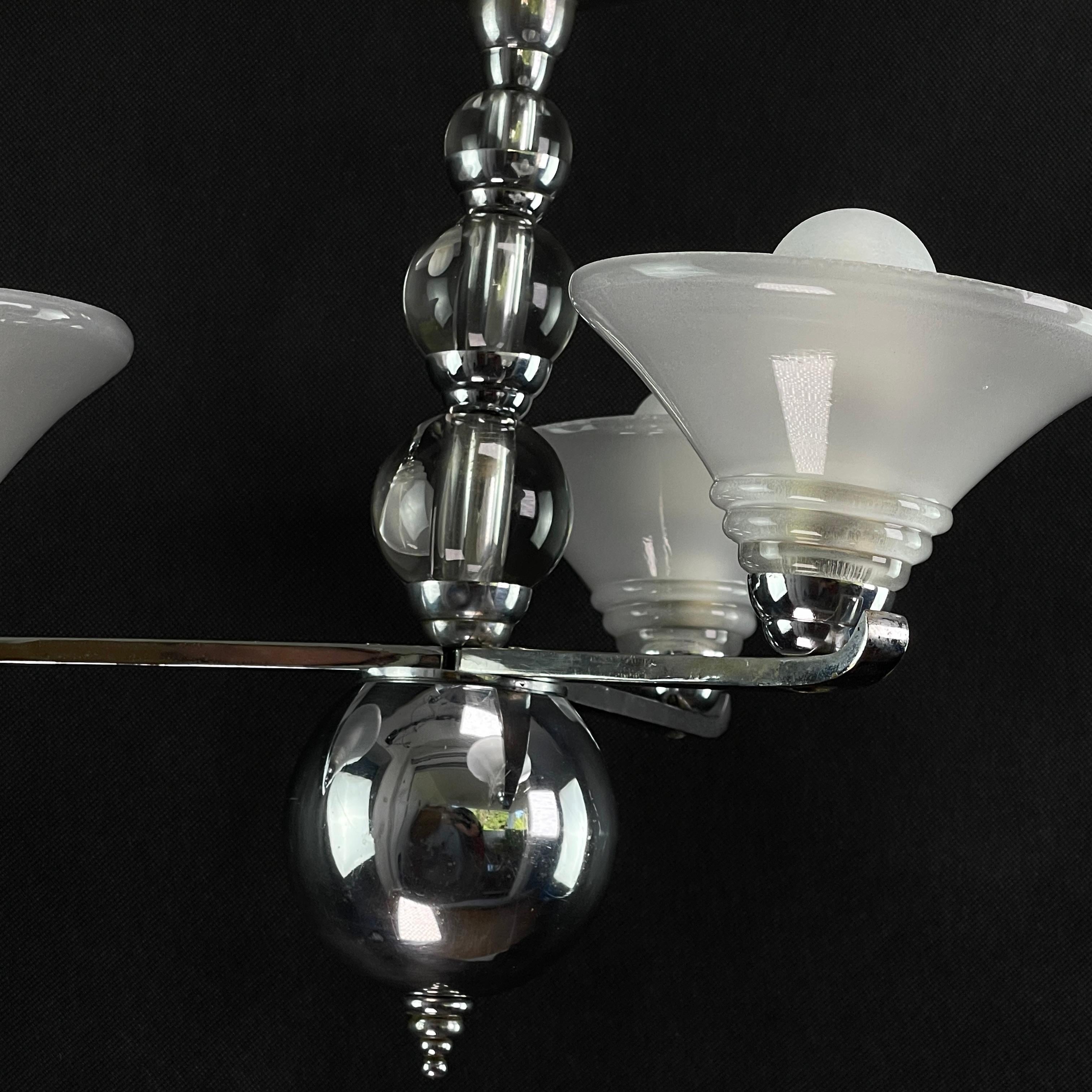Art Deco Ceiling Lamp with Glass Balls, Machine Age, 1920s For Sale 2