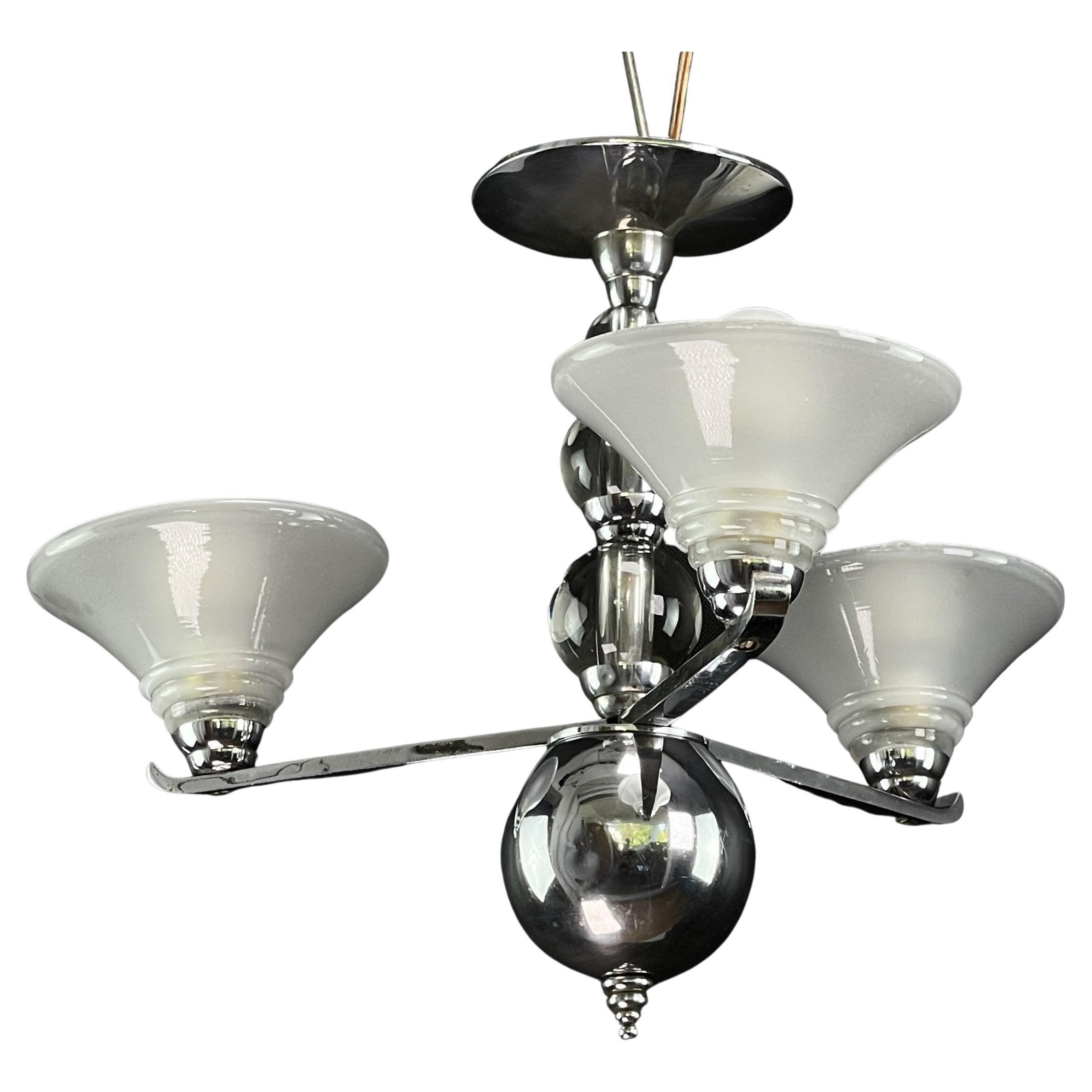 Art Deco Ceiling Lamp with Glass Balls, Machine Age, 1920s For Sale