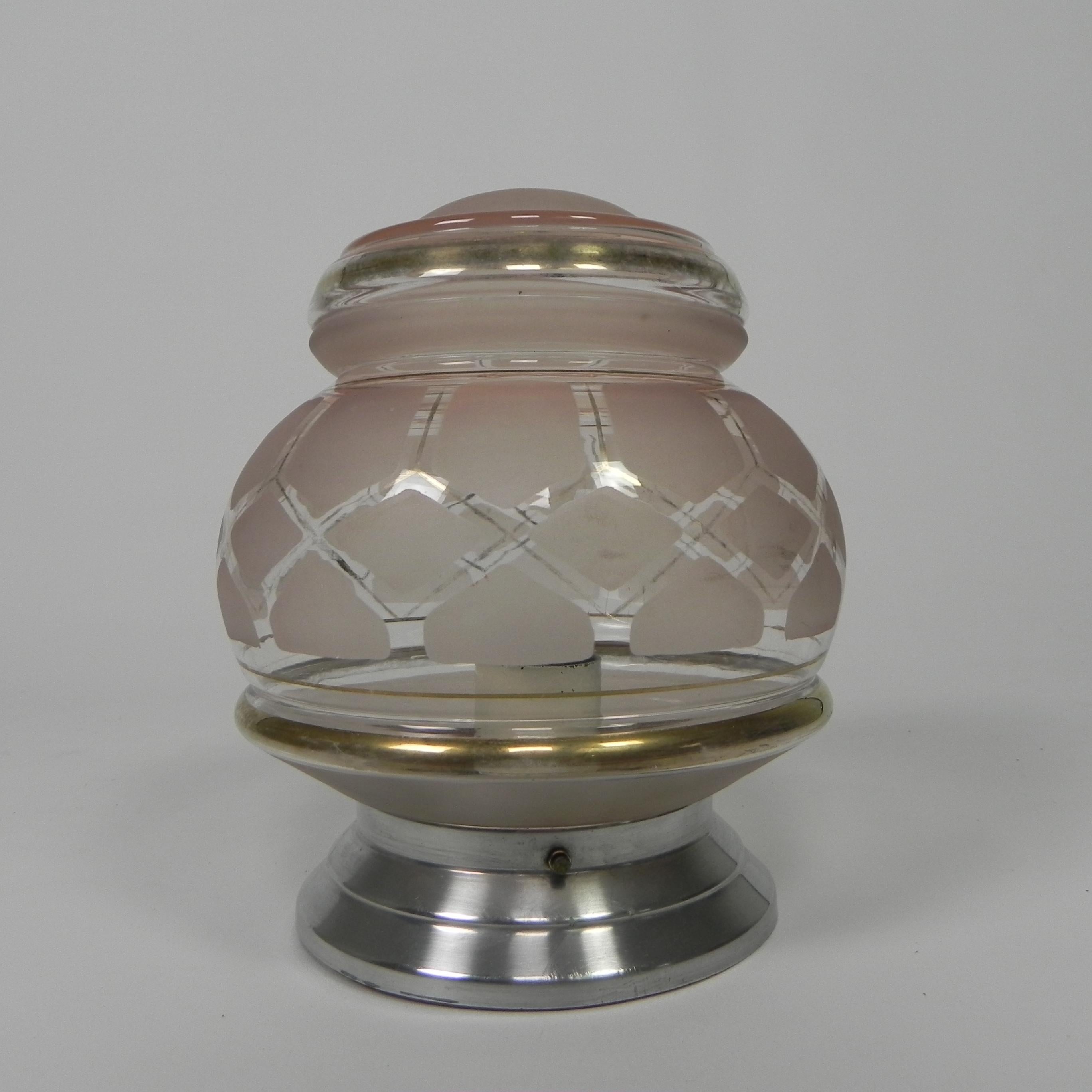 French Art Deco ceiling lamp with glass shade, 1930s For Sale