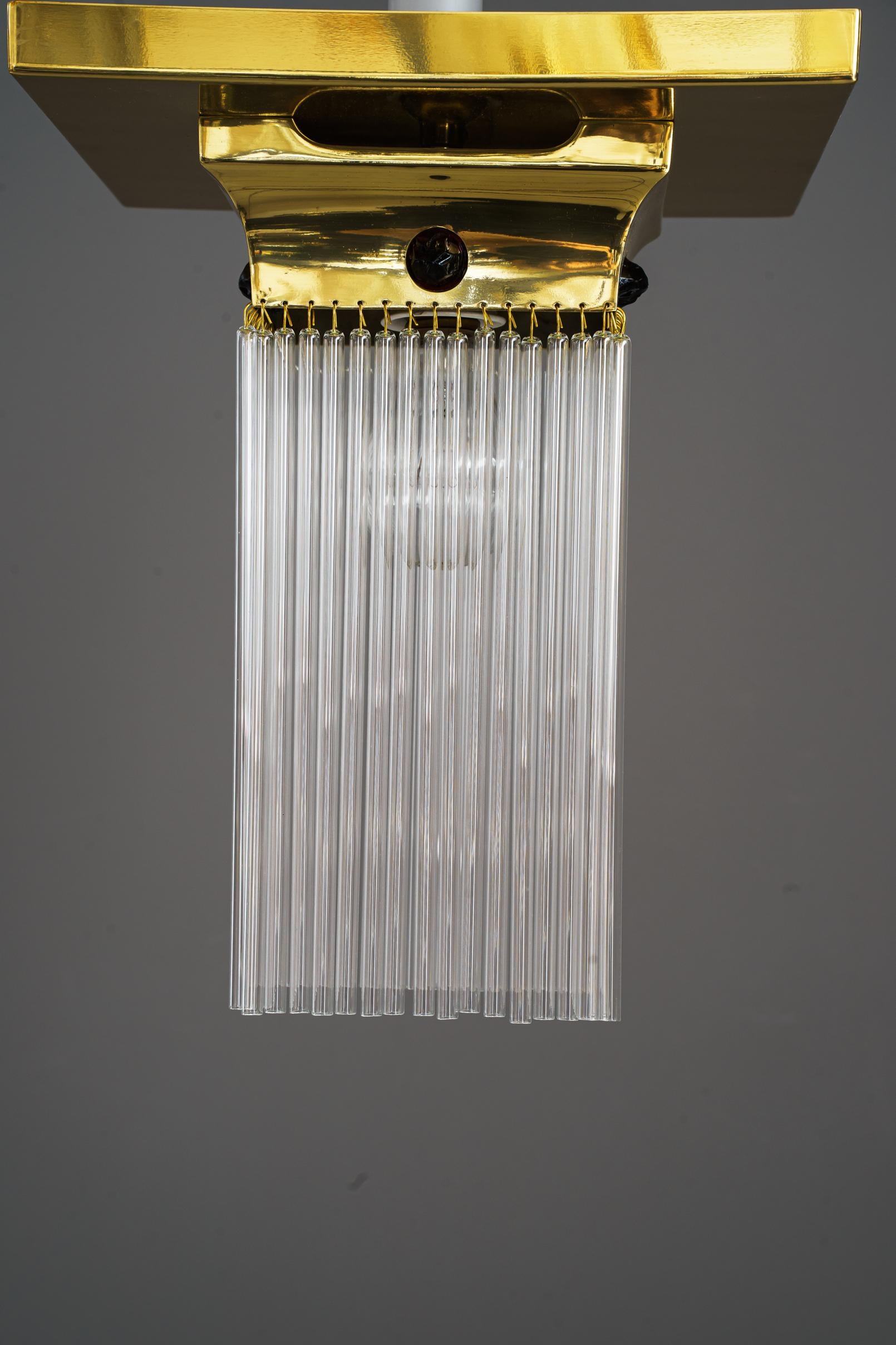 Polished Art Deco Ceiling Lamp with Glass Sticks Around 1920s For Sale