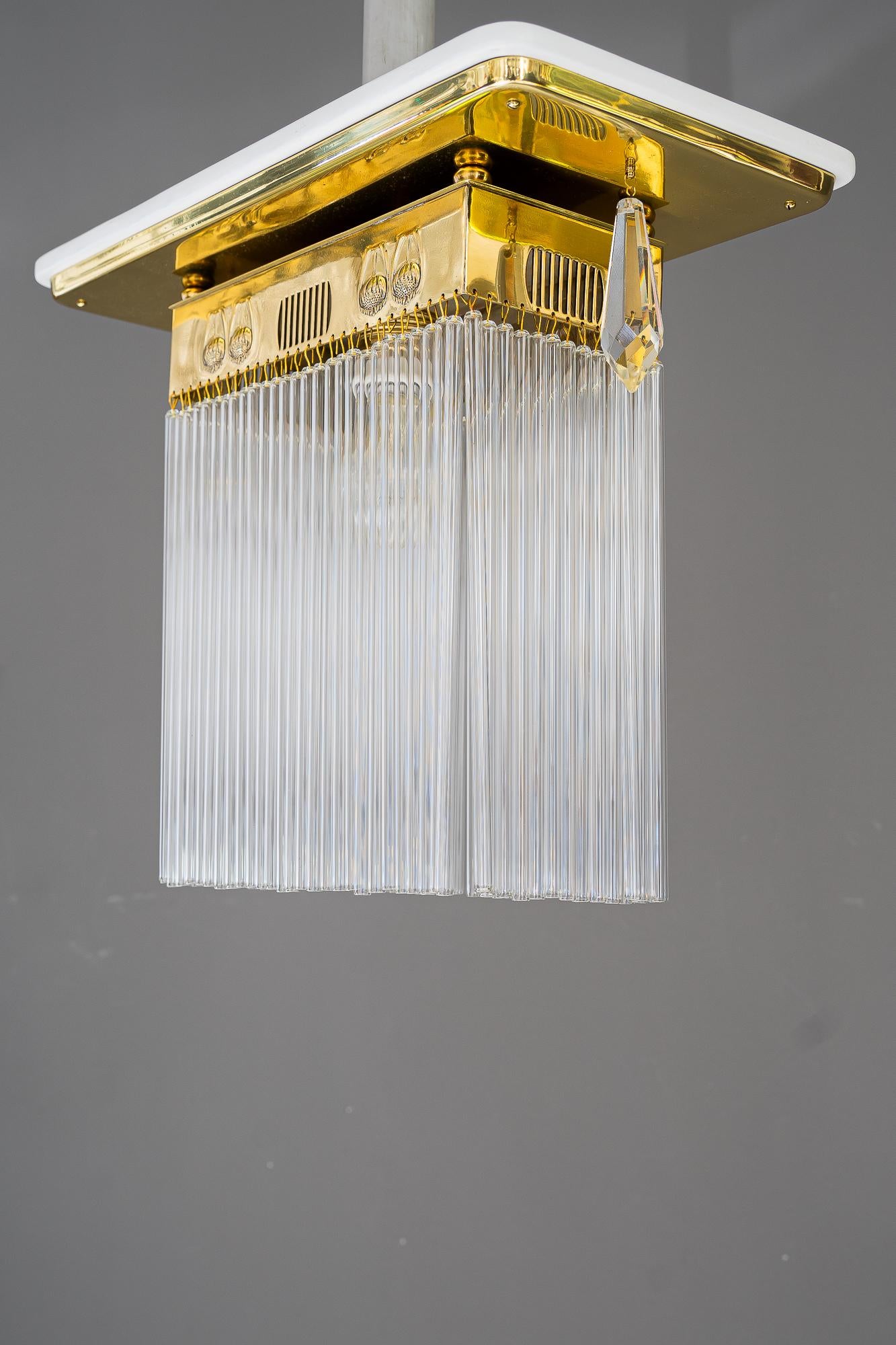 Austrian Art Deco ceiling lamp with glass sticks vienna around 1920s For Sale