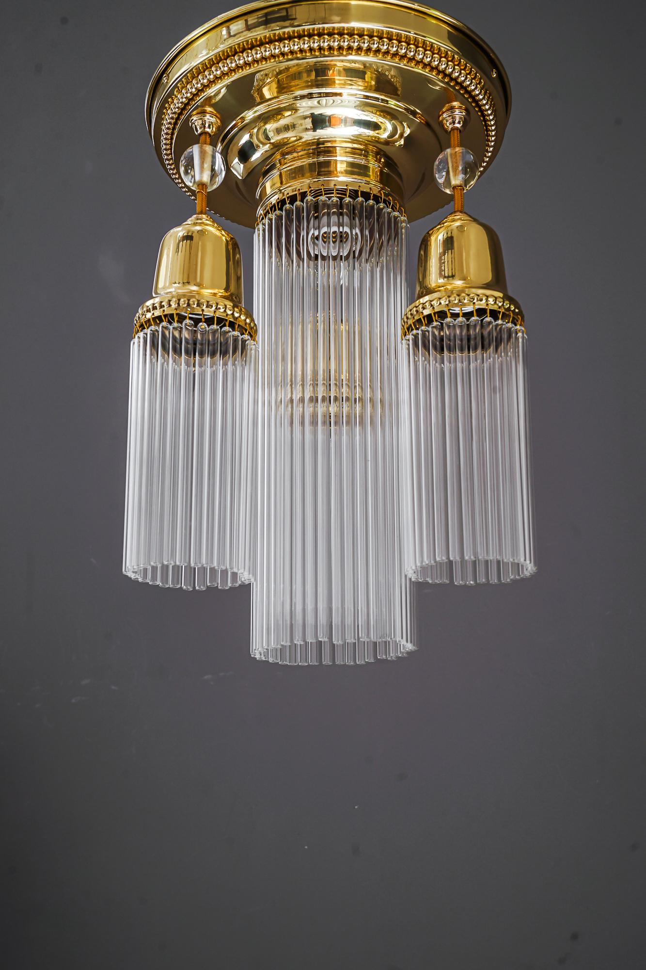 Lacquered Art Deco Ceiling Lamp with Glass Sticks, Vienna, Around 1920s