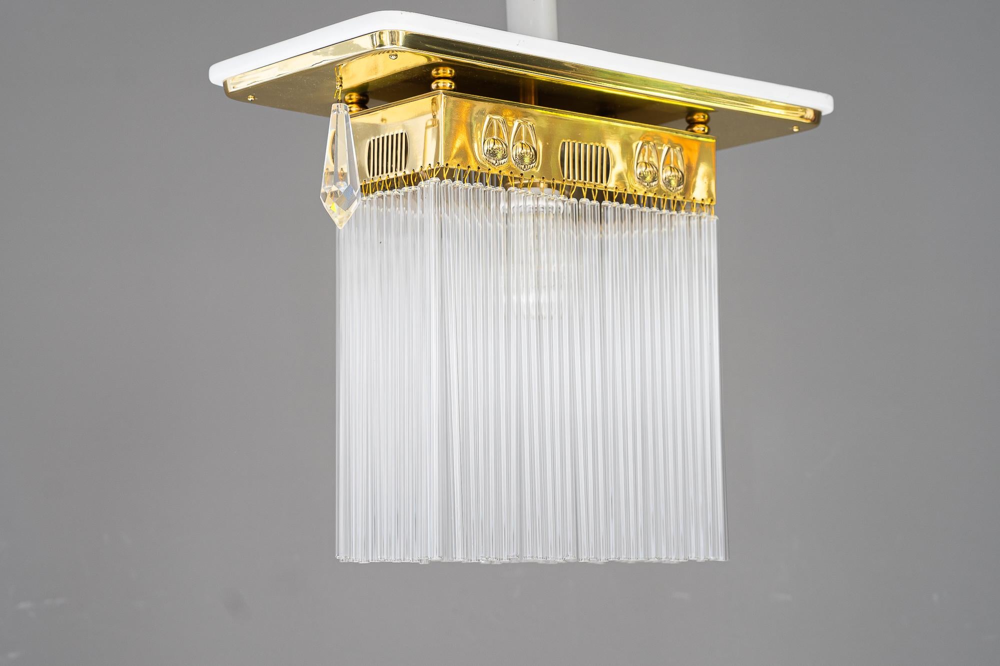Art Deco ceiling lamp with glass sticks vienna around 1920s In Good Condition For Sale In Wien, AT
