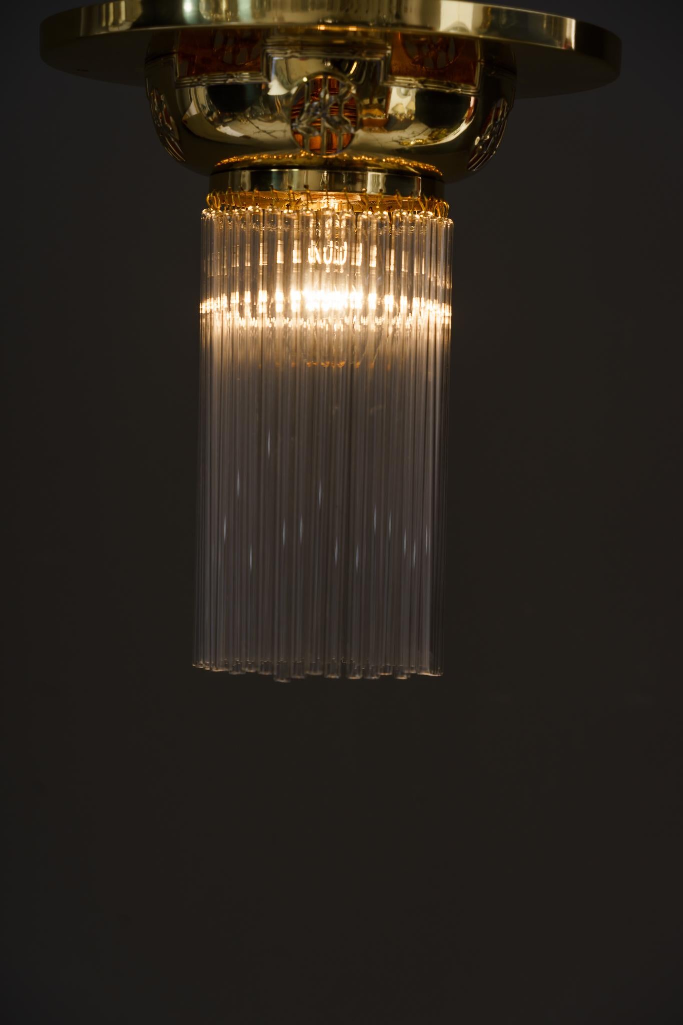 Early 20th Century Art Deco Ceiling Lamp with Glass Sticks Vienna Around 1920s For Sale