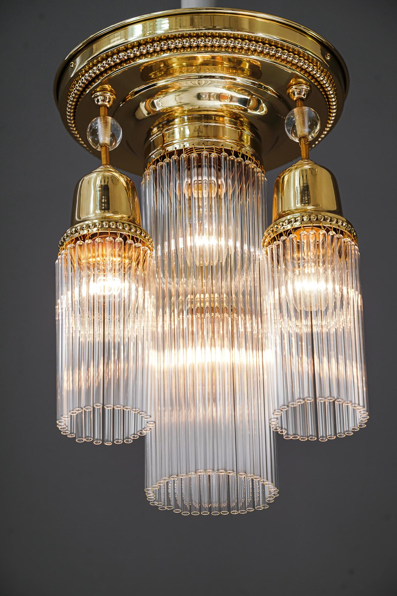Art Deco Ceiling Lamp with Glass Sticks, Vienna, Around 1920s In Good Condition In Wien, AT