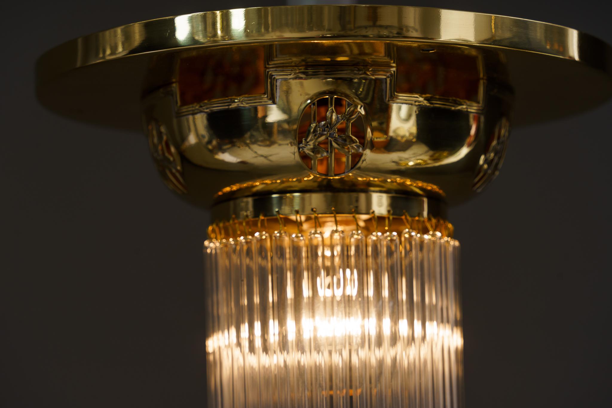 Brass Art Deco Ceiling Lamp with Glass Sticks Vienna Around 1920s For Sale
