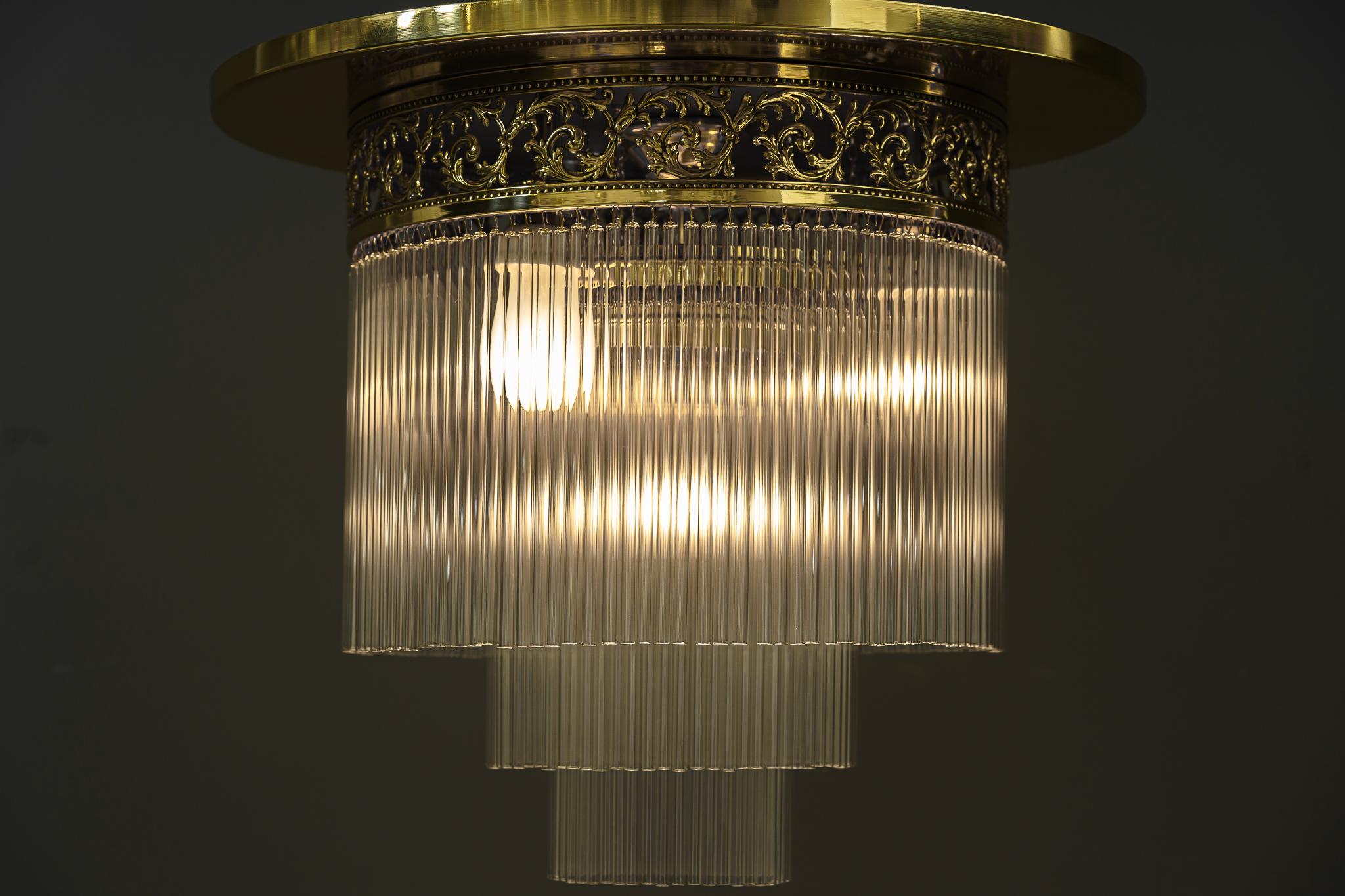 Early 20th Century Art Deco Ceiling Lamp with Glass Sticks, Vienna, Around 1920s For Sale