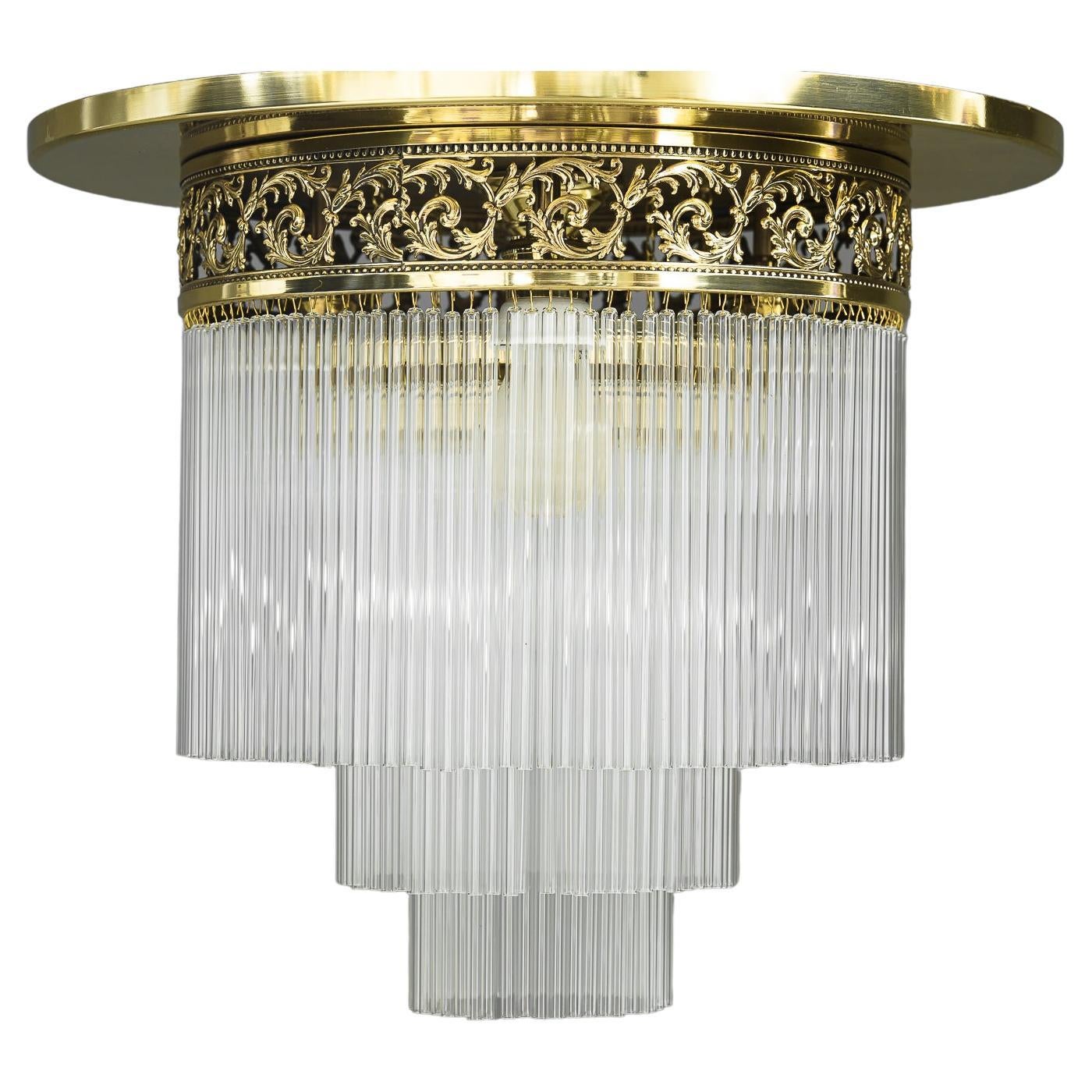Art Deco Ceiling Lamp with Glass Sticks, Vienna, Around 1920s For Sale