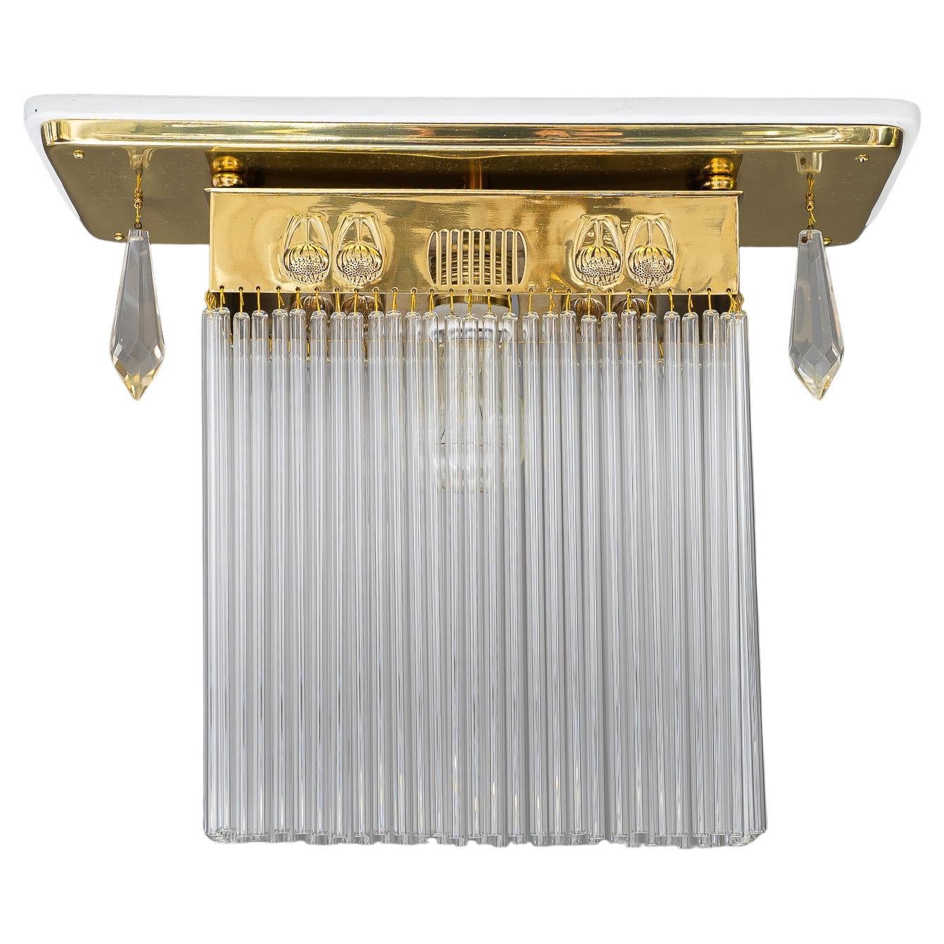 Lampada da soffitto Art Deco con bacchette di vetro di Vienna degli anni '20 circa