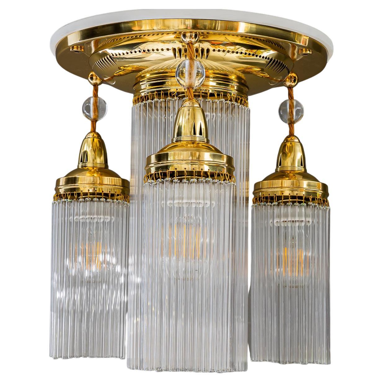Lampada da soffitto Art Deco con bacchette di vetro di Vienna degli anni '20 circa