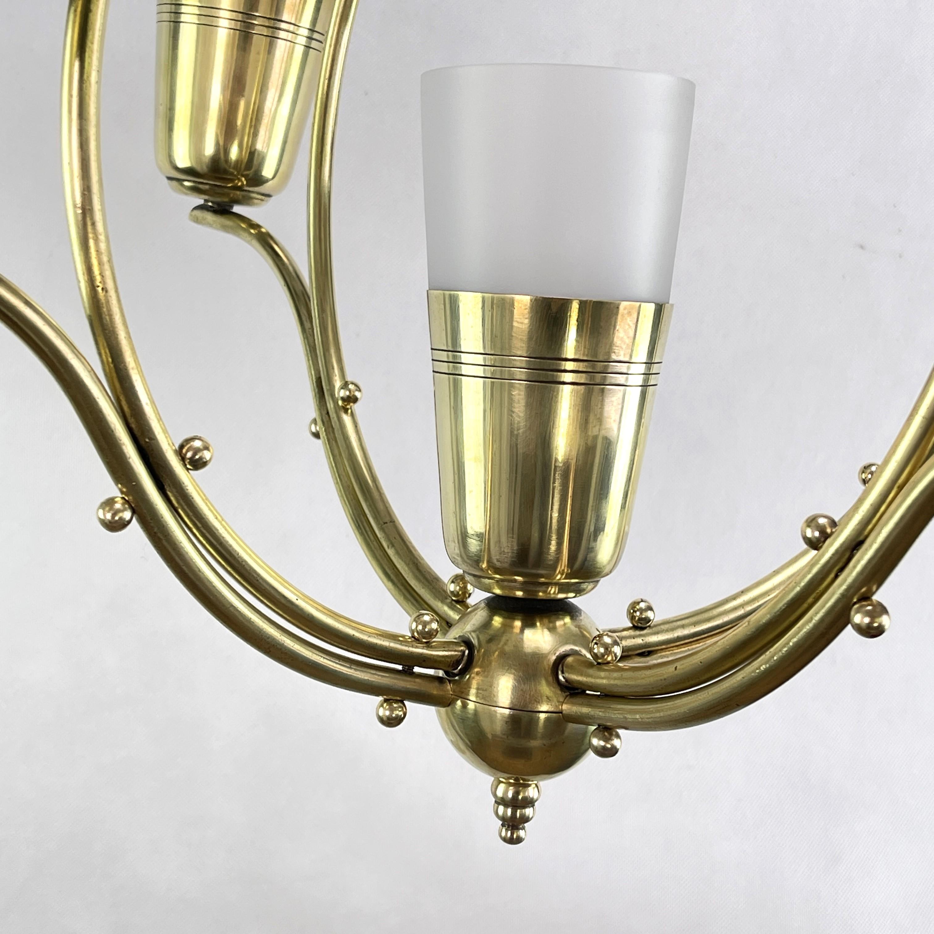 Art Deco Ceiling Lamp with Large Glass Tulips, 1930s For Sale 5