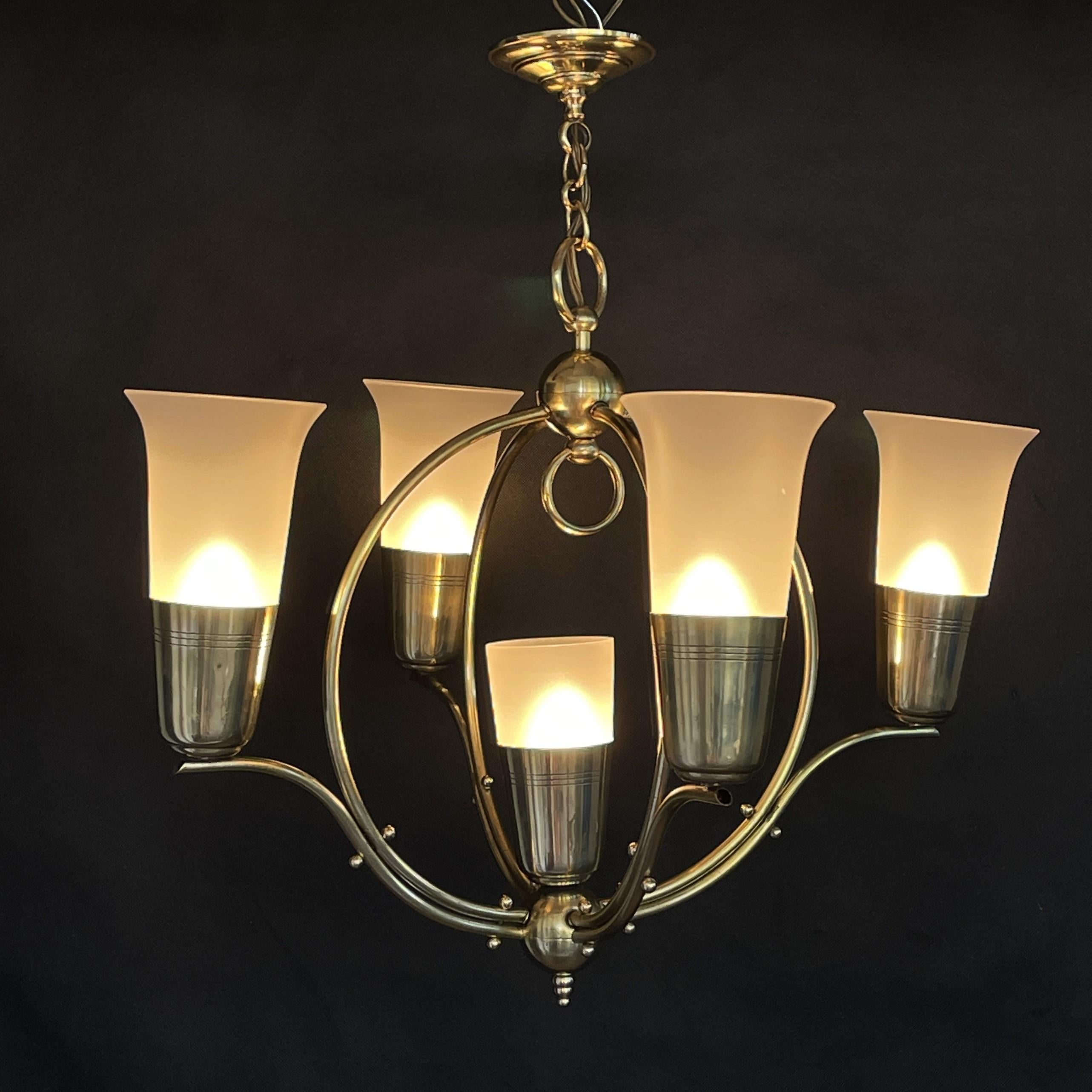 Art Deco Ceiling Lamp with Large Glass Tulips, 1930s For Sale 6