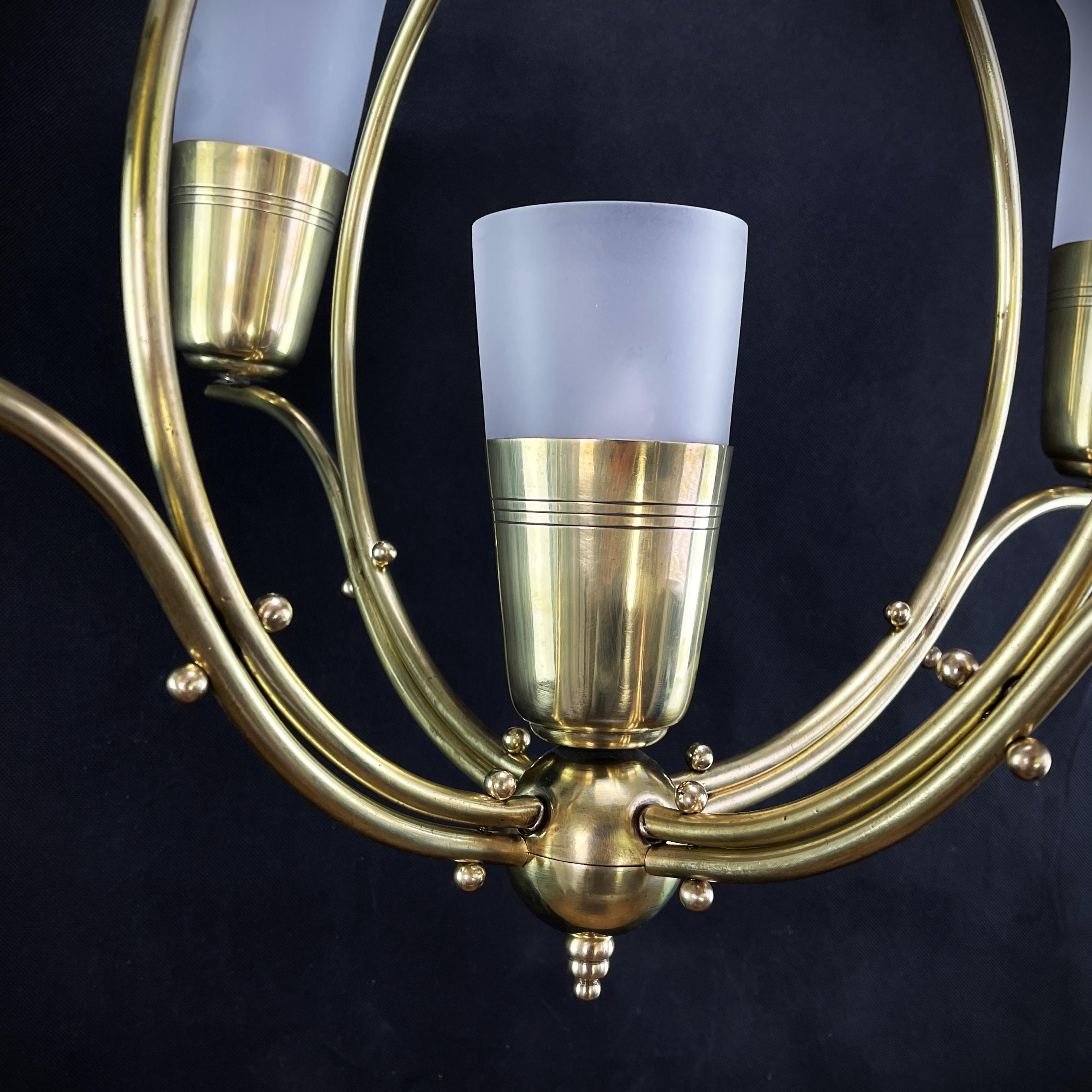 Mid-20th Century Art Deco Ceiling Lamp with Large Glass Tulips, 1930s For Sale