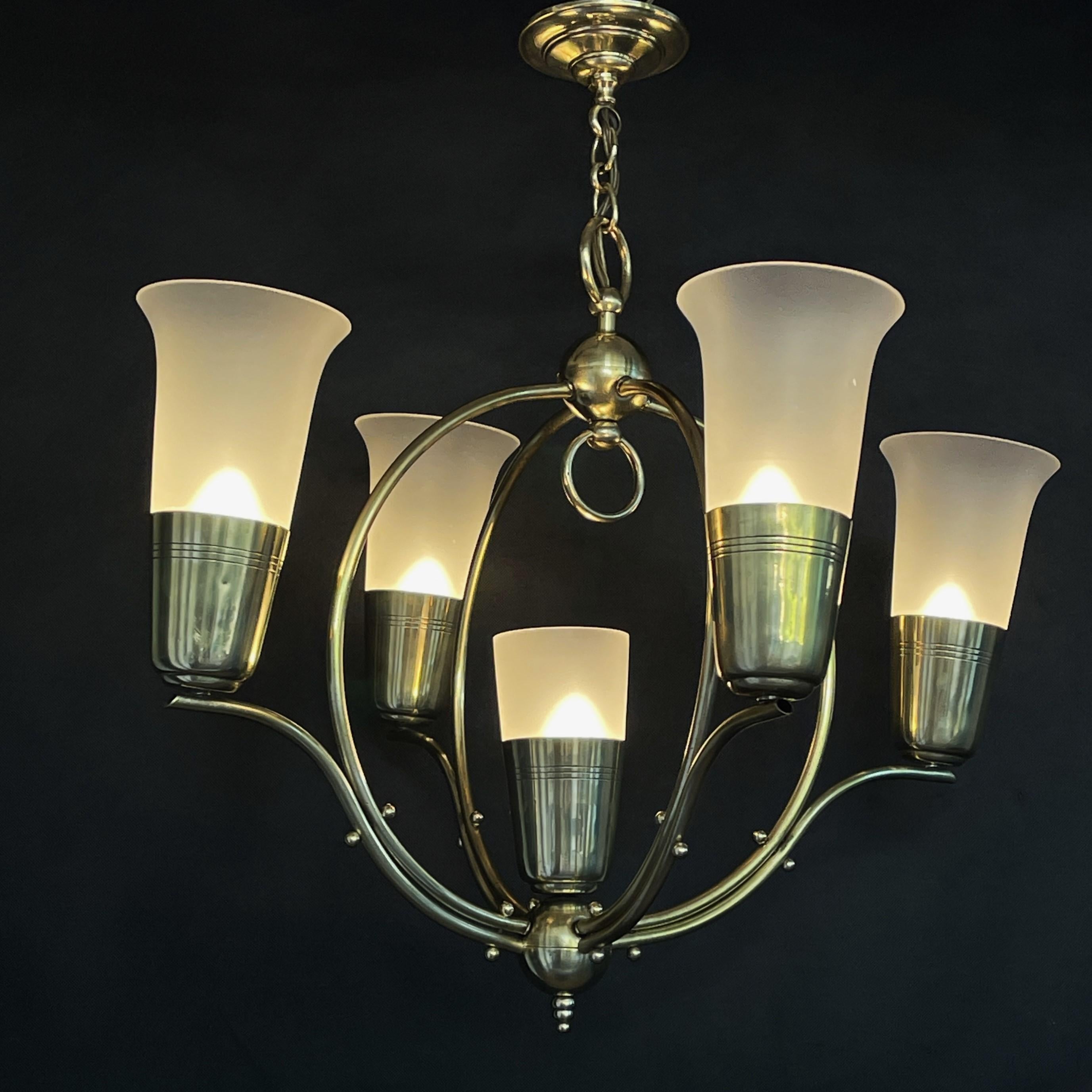 Art Deco Ceiling Lamp with Large Glass Tulips, 1930s For Sale 4