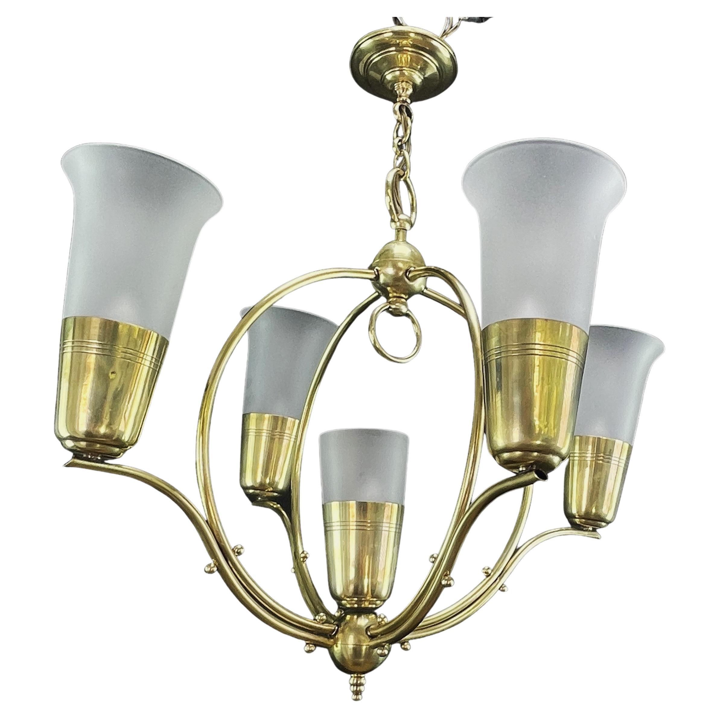 Art Deco Ceiling Lamp with Large Glass Tulips, 1930s