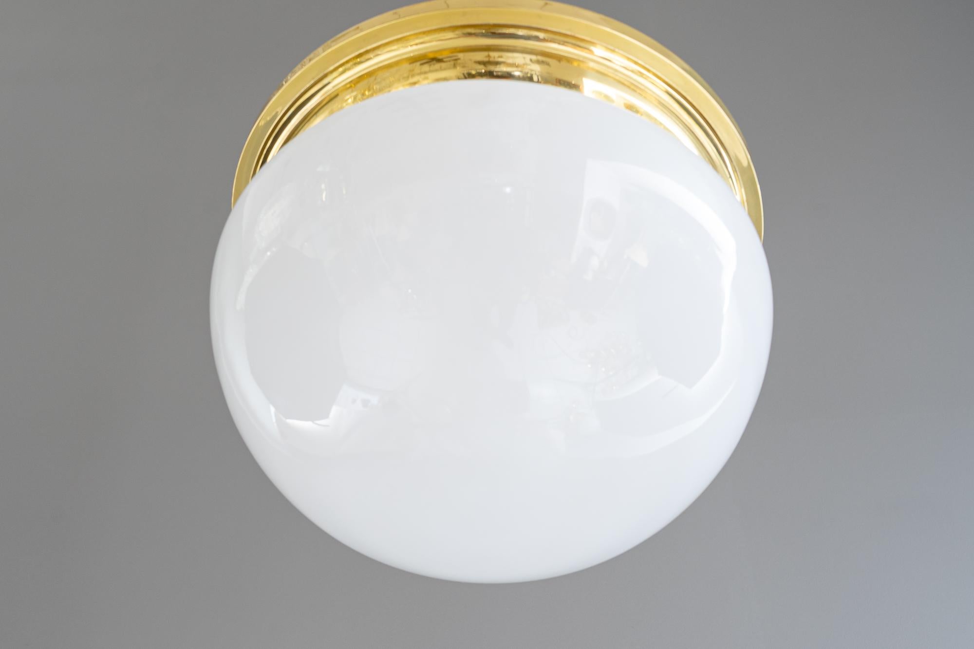 Lacquered Art Deco ceiling lamp with opal glass shade vienna around 1920 For Sale