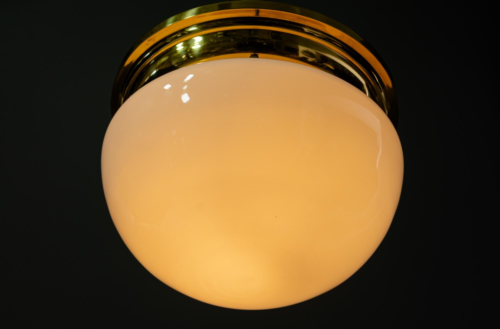 Early 20th Century Art Deco ceiling lamp with opal glass shade vienna around 1920 For Sale