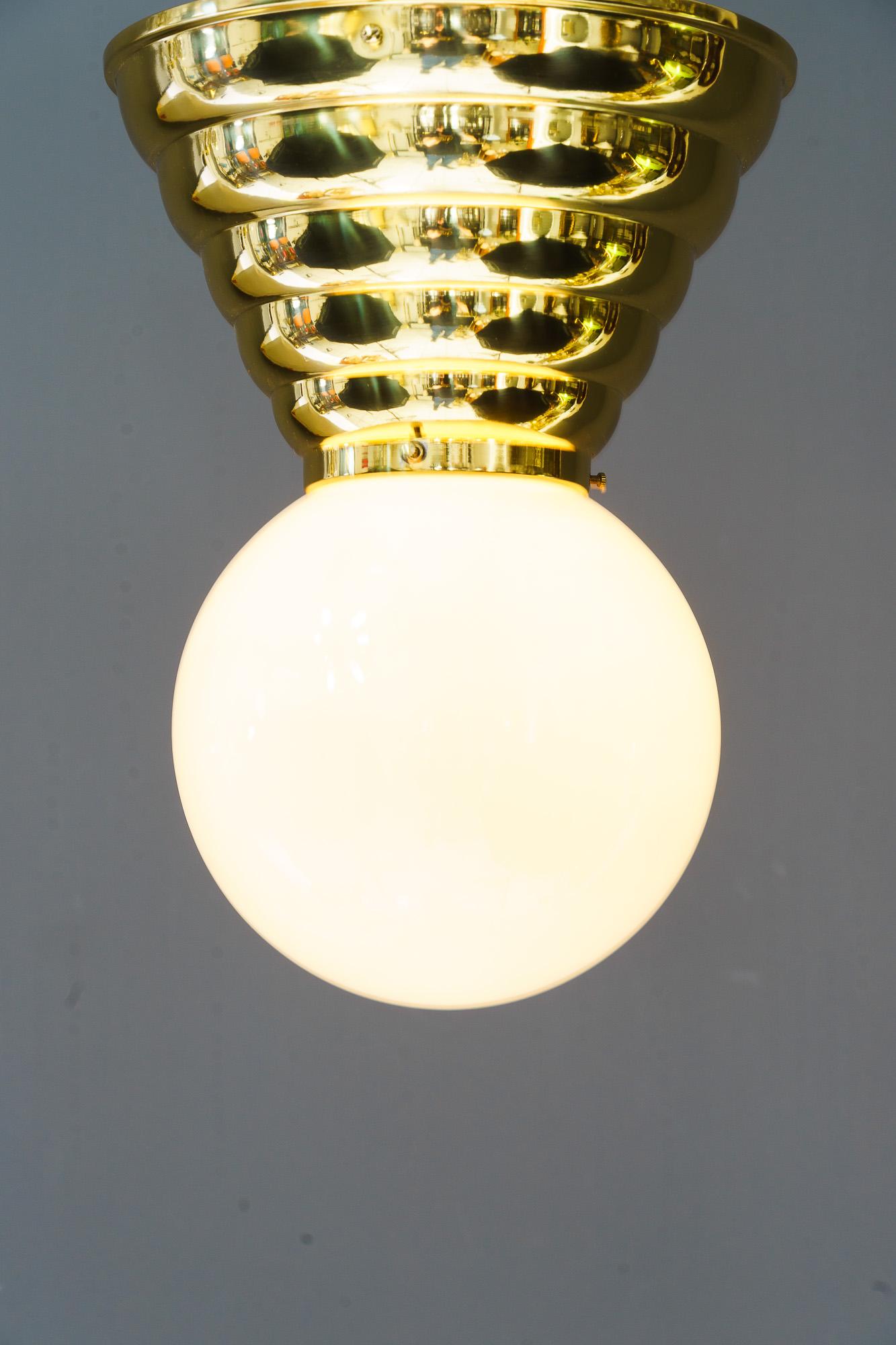 Lacquered Art Deco ceiling lamp with opal glass shade vienna around 1920s For Sale