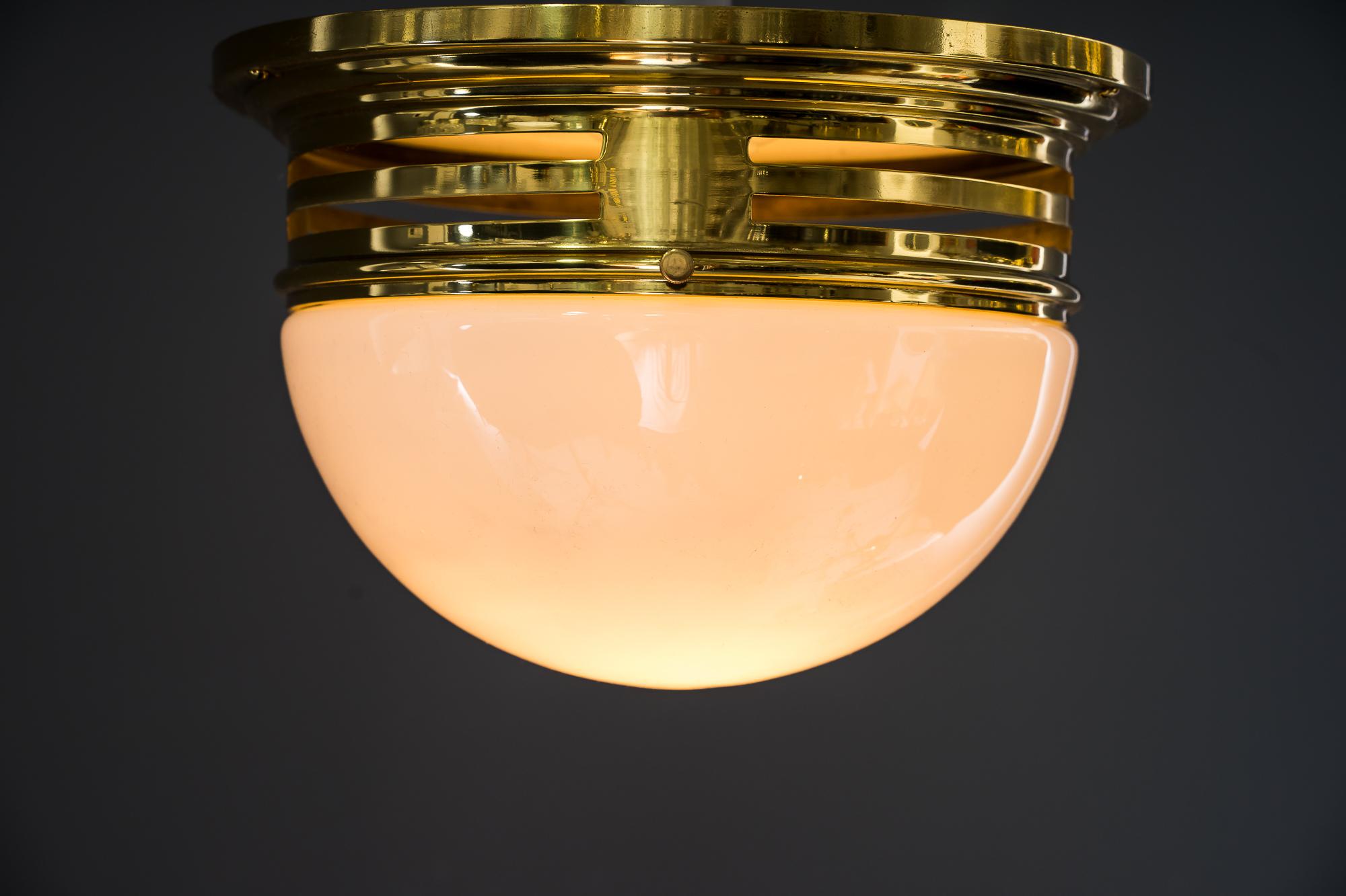 Early 20th Century Art Deco Ceiling Lamp with Opal Glass Vienna Around 1920s