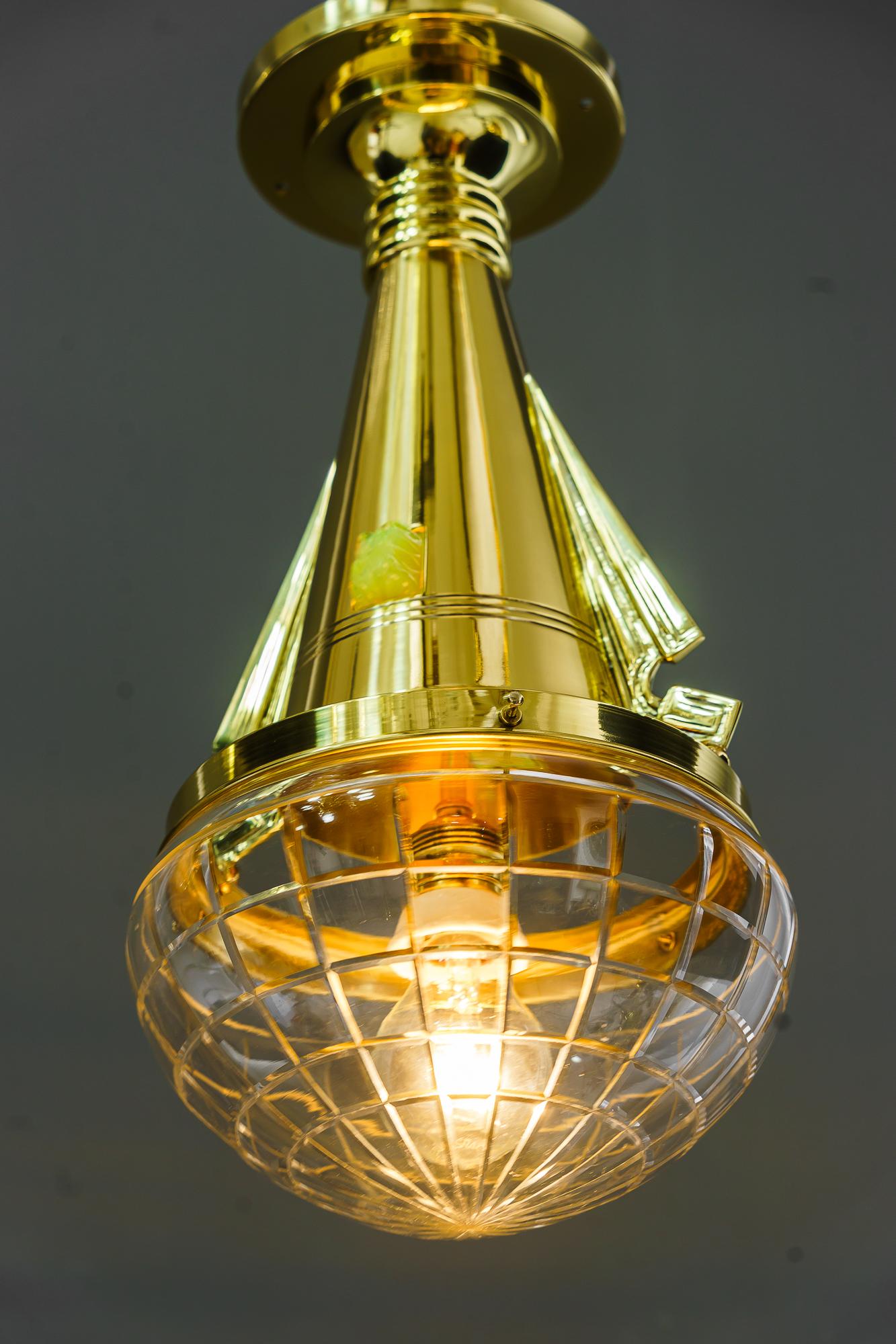 Art Deco ceiling lamp  with opaline and cut glass vienna around 1920s For Sale 3