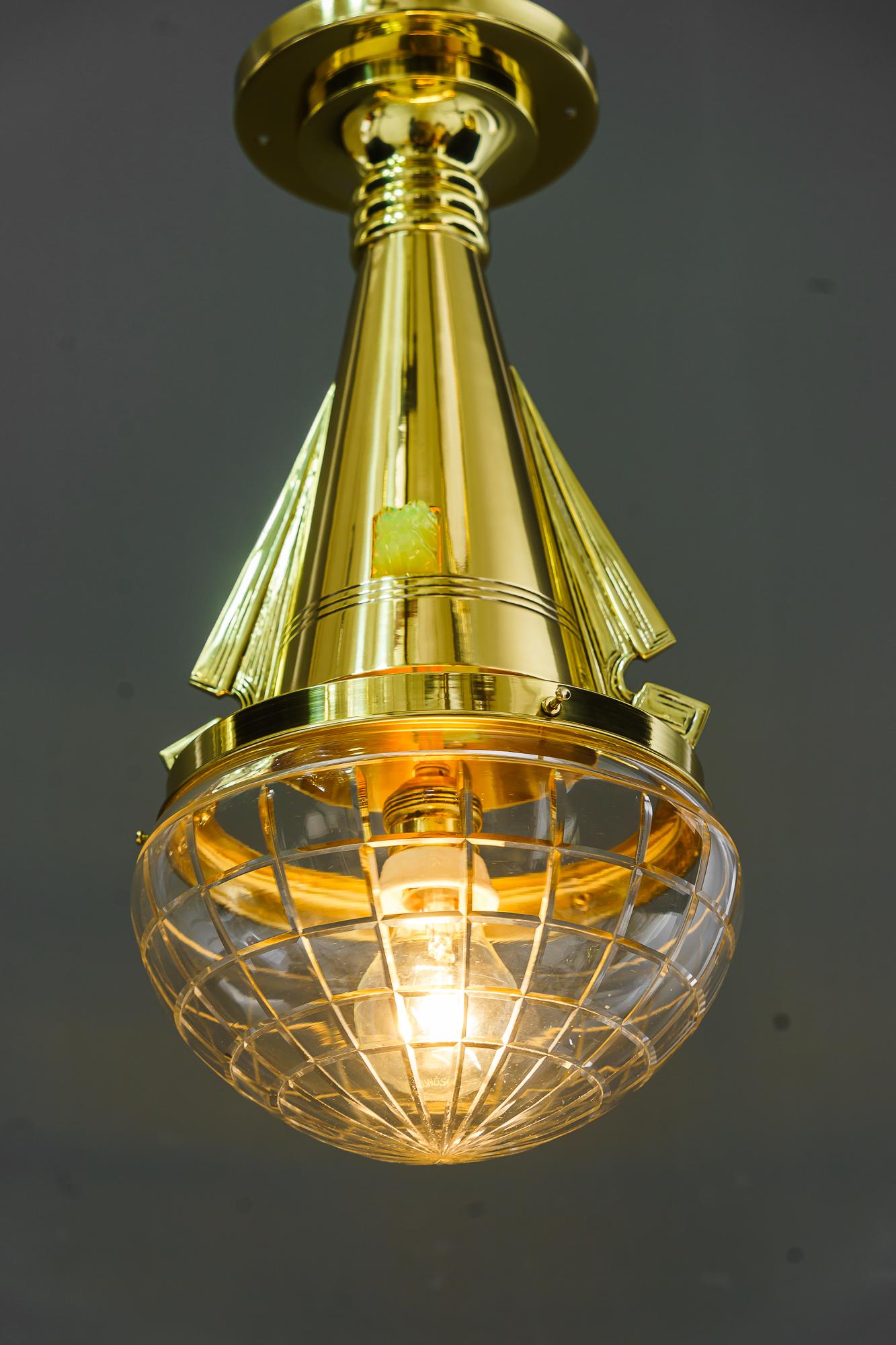 Art Deco ceiling lamp  with opaline and cut glass vienna around 1920s For Sale 4