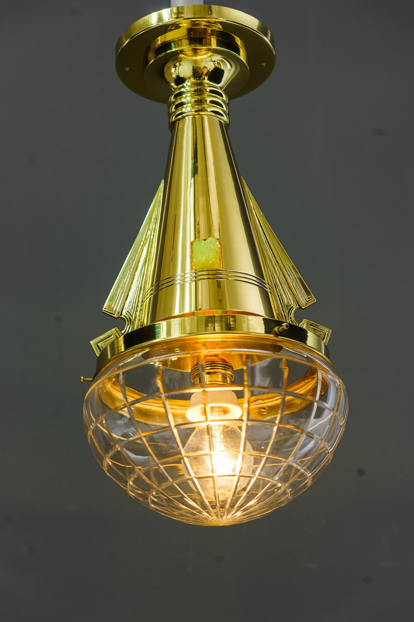Art Deco ceiling lamp  with opaline and cut glass vienna around 1920s For Sale 5