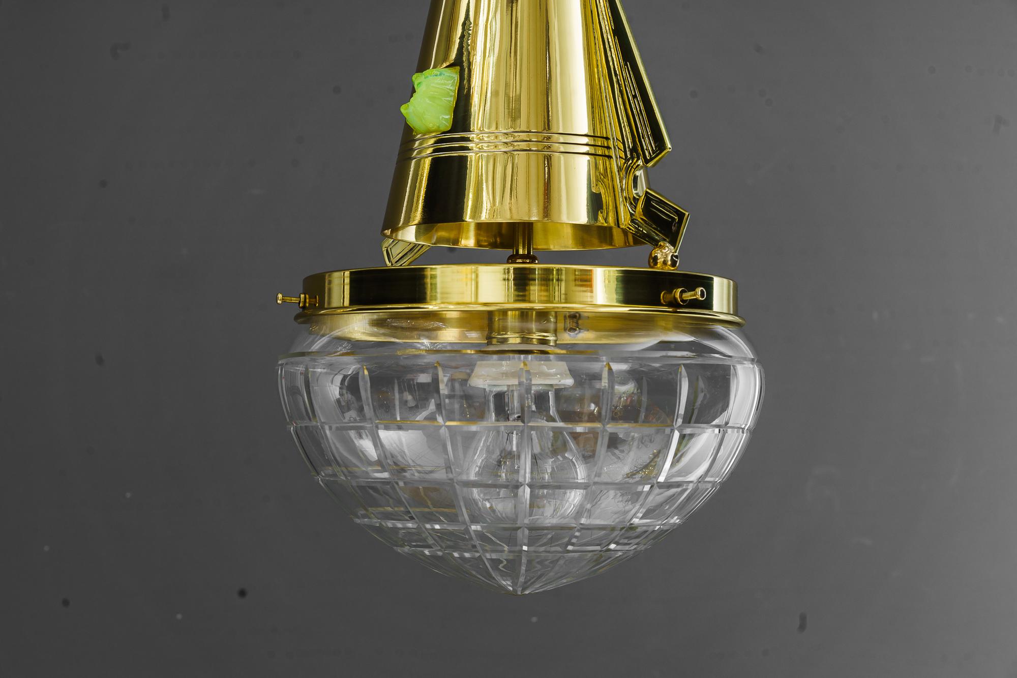 Early 20th Century Art Deco ceiling lamp  with opaline and cut glass vienna around 1920s For Sale