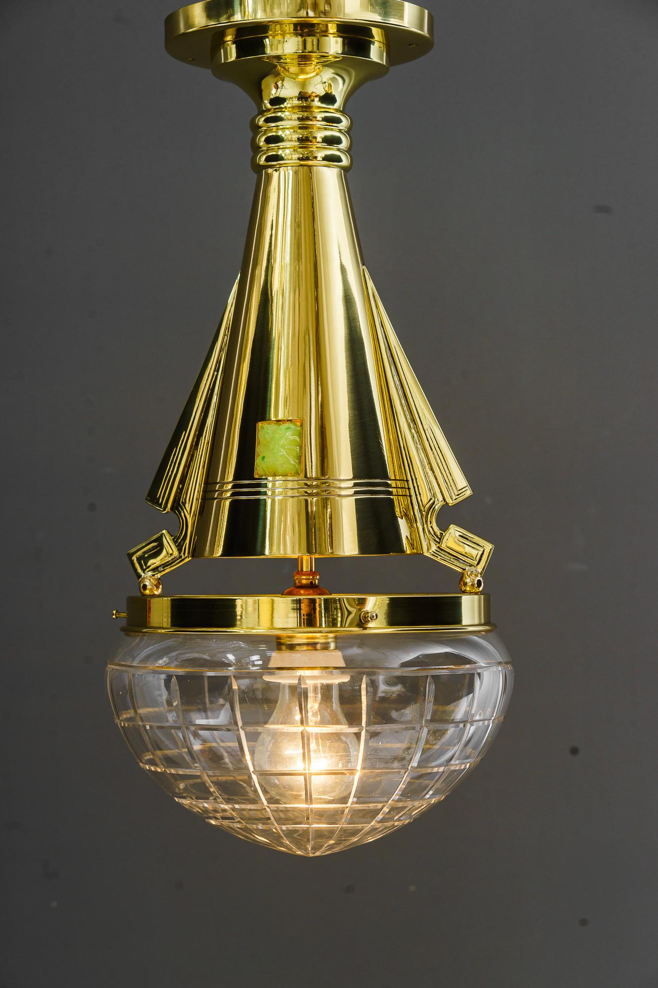 Art Deco ceiling lamp  with opaline and cut glass vienna around 1920s For Sale 1