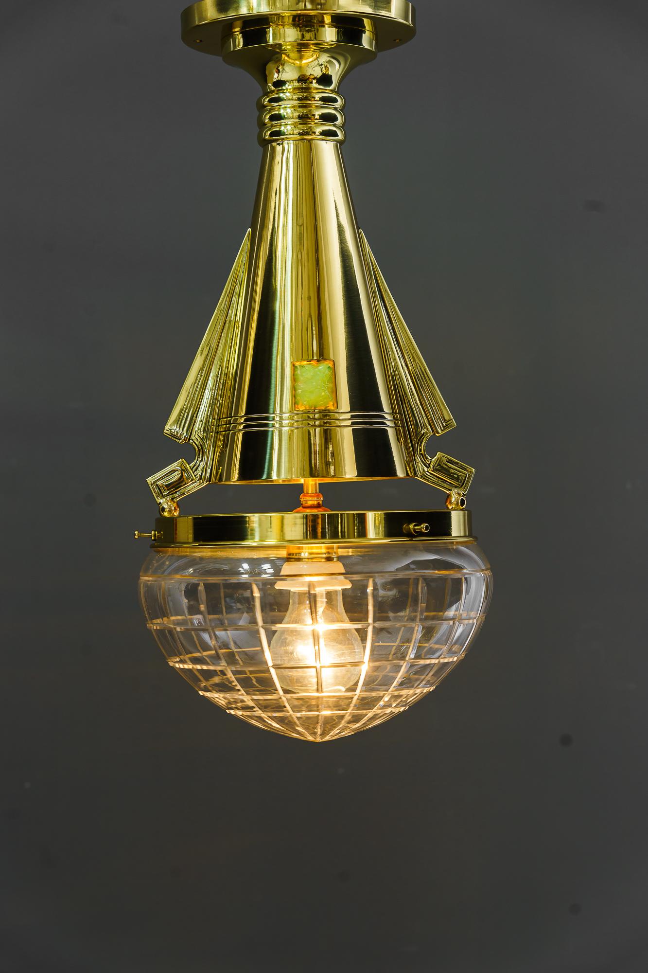 Art Deco ceiling lamp  with opaline and cut glass vienna around 1920s For Sale 2