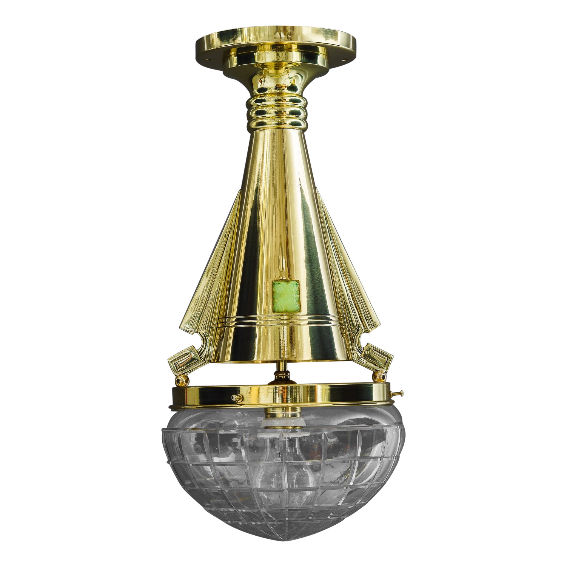 Lámpara de techo Art Déco  con opalina y cristal tallado viena hacia 1920