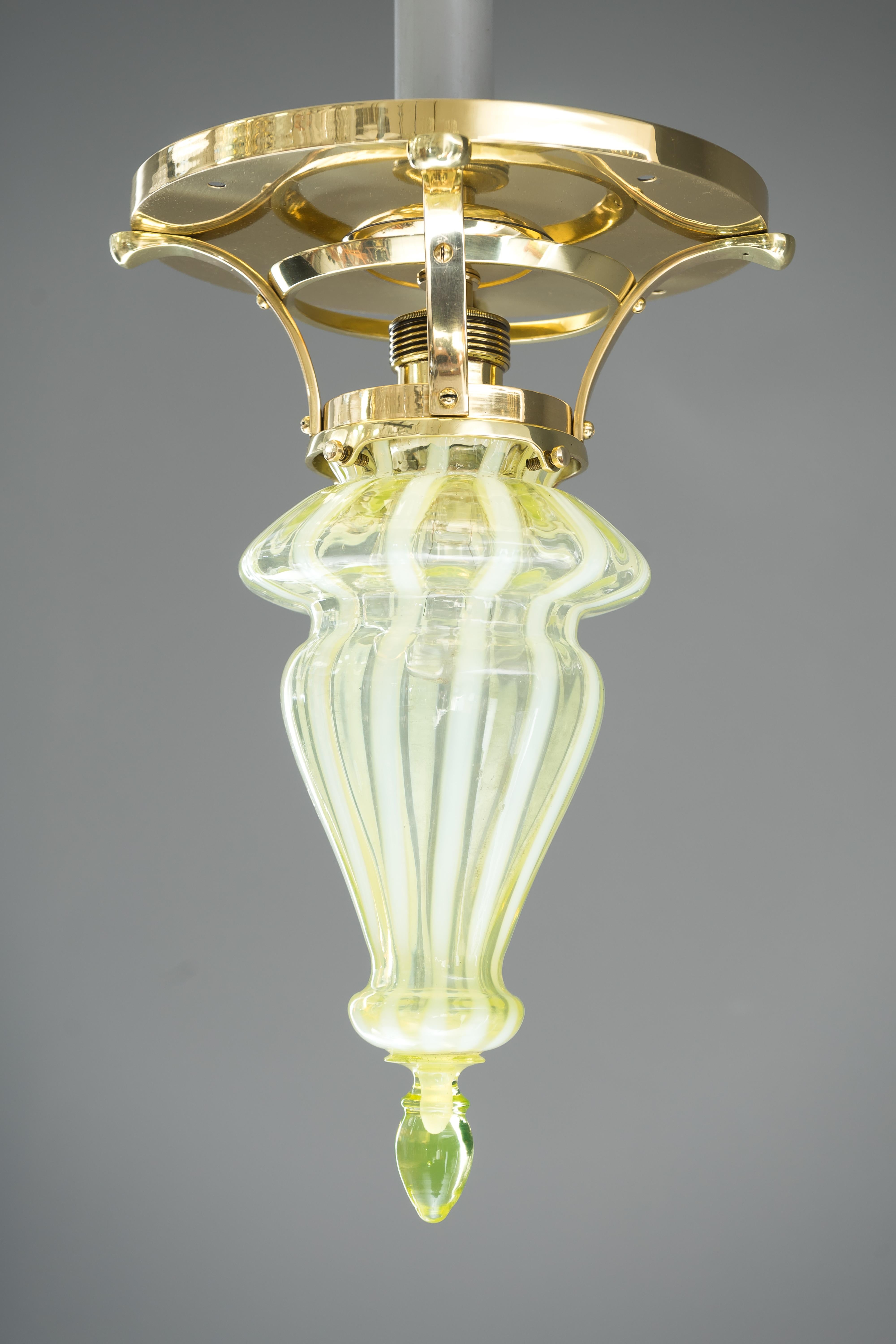 Austrian Art Deco Ceiling Lamp with Opaline Glass Shade, circa 1918 For Sale