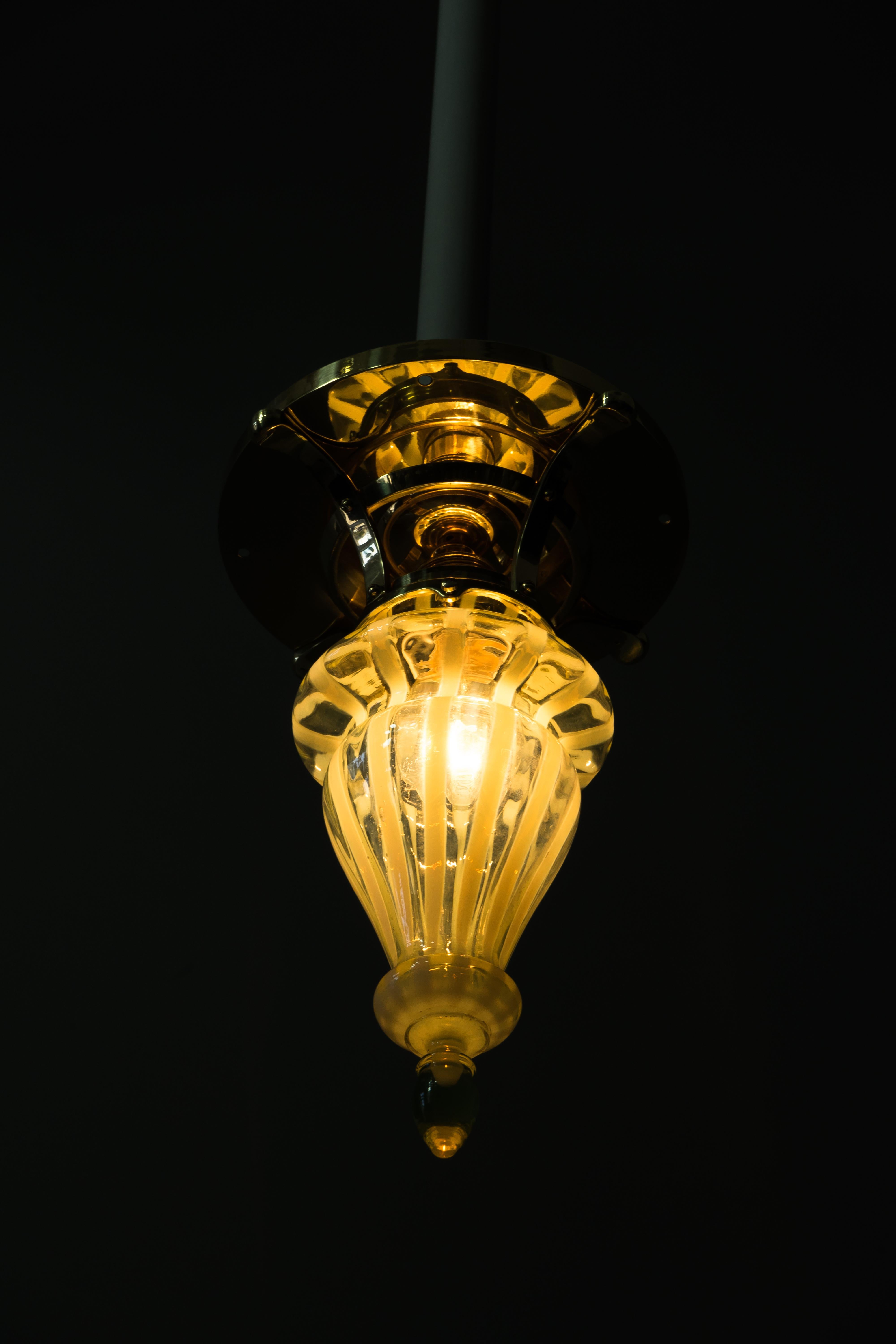 Early 20th Century Art Deco Ceiling Lamp with Opaline Glass Shade, circa 1918 For Sale
