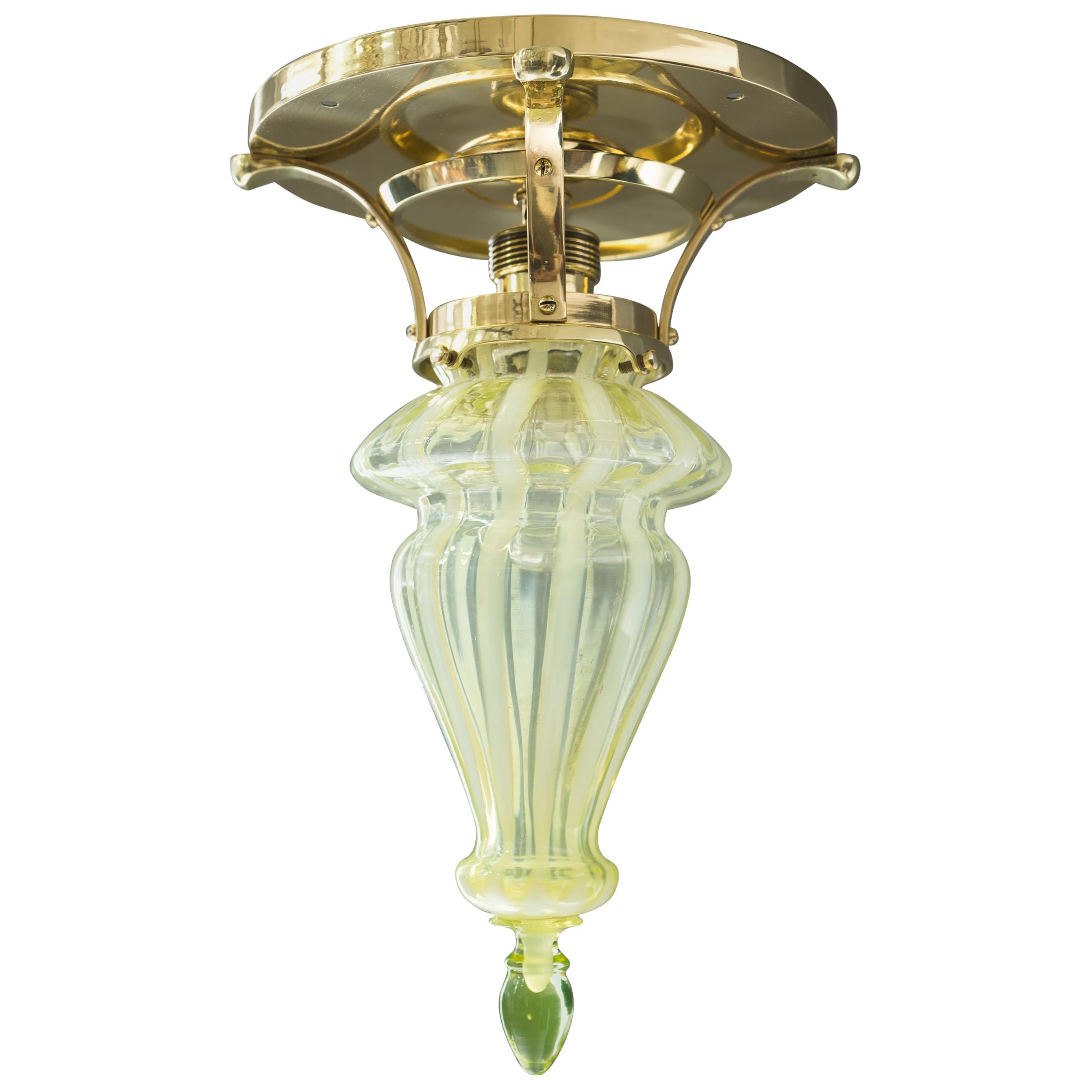 Art Deco Ceiling Lamp with Opaline Glass Shade, circa 1918 For Sale