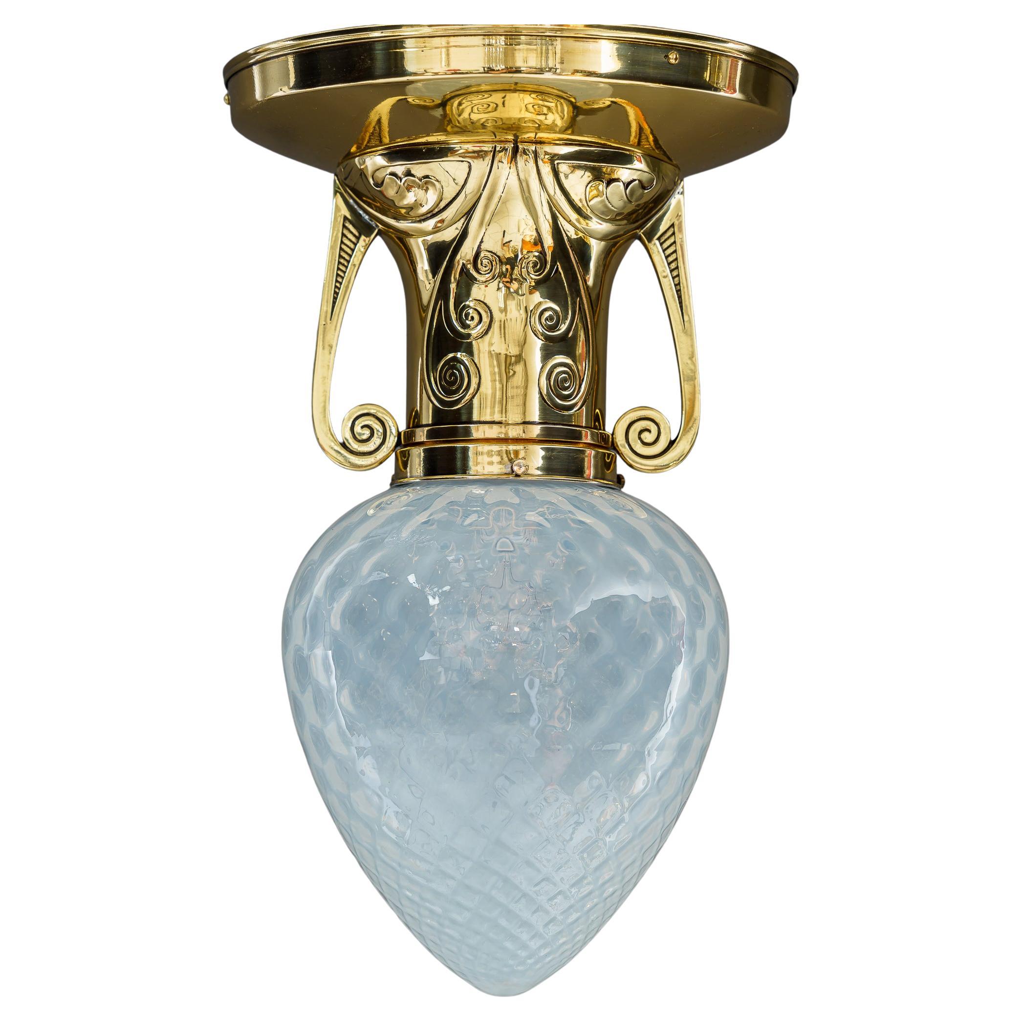Art Deco Ceiling Lamp with Opaline Glass Shade Vienna Around 1920 For Sale