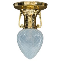 Antique Art Deco Ceiling Lamp with Opaline Glass Shade Vienna Around 1920