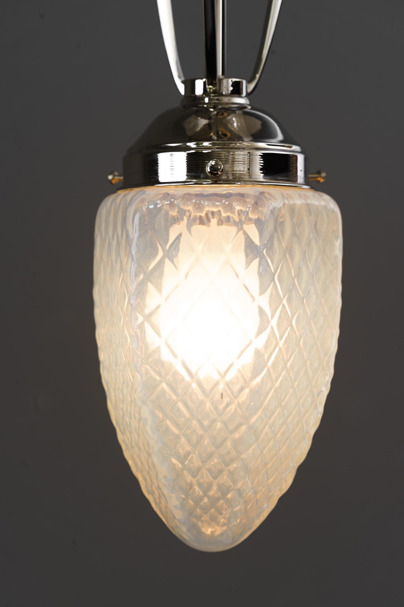 Art Deco Ceiling Lamp with Opaline Glass Shade Vienna Around 1920s For Sale 3