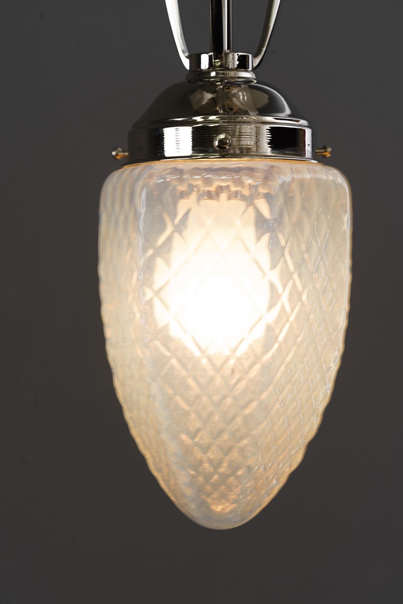 Art Deco Ceiling Lamp with Opaline Glass Shade Vienna Around 1920s For Sale 4