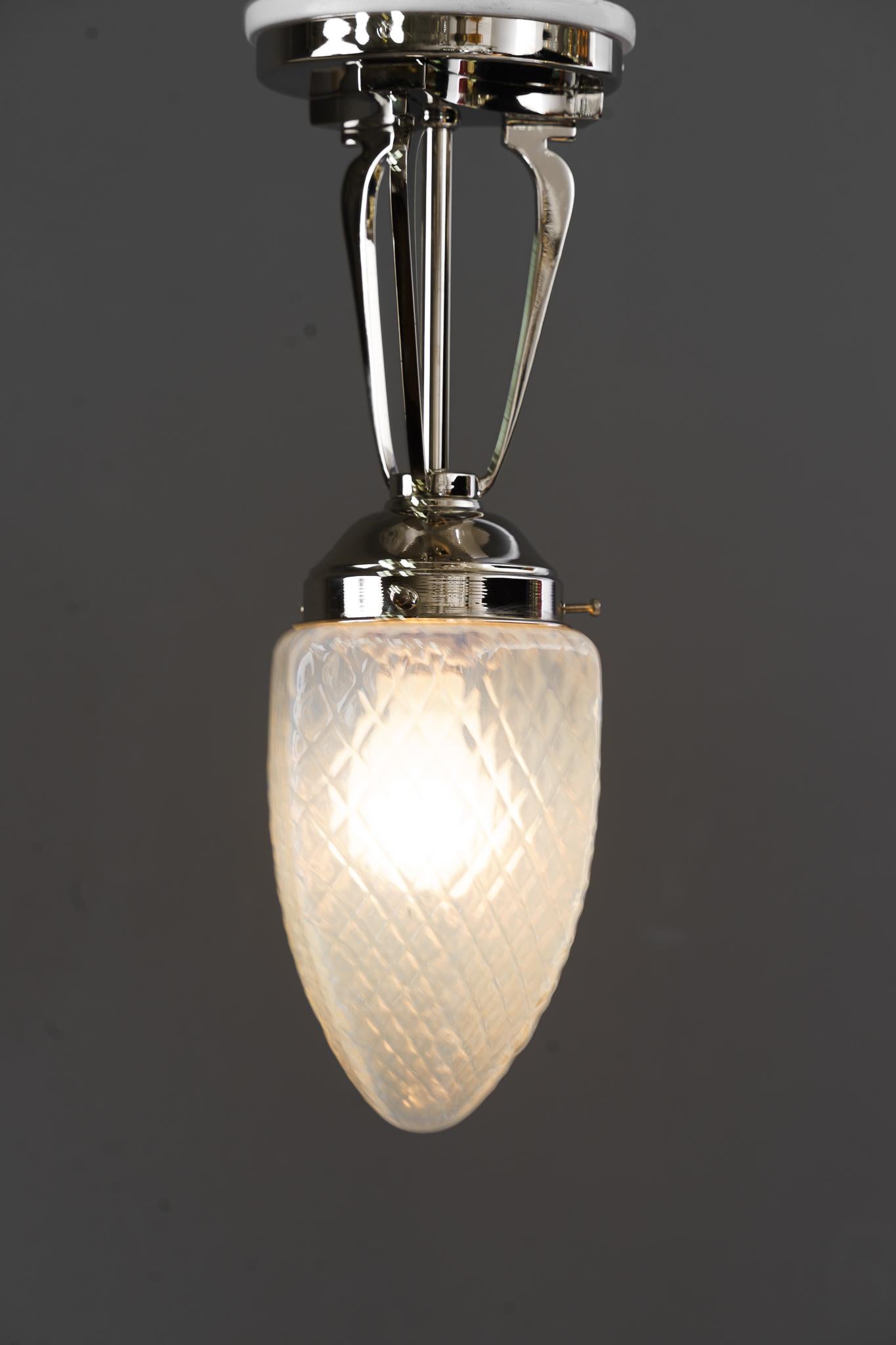 Art Deco Ceiling Lamp with Opaline Glass Shade Vienna Around 1920s For Sale 1
