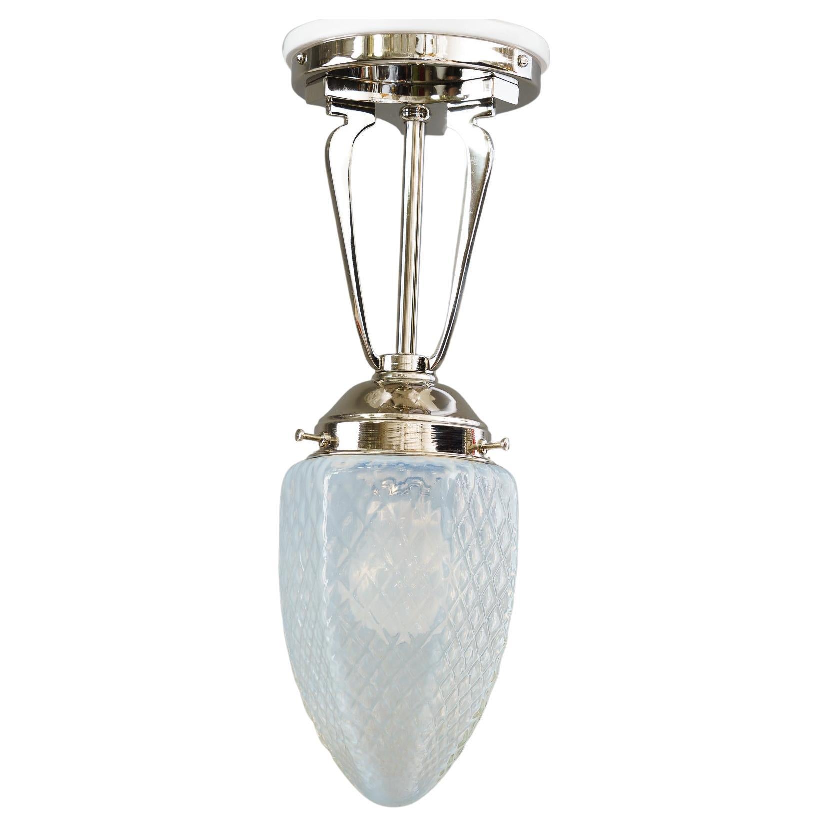 Art Deco Ceiling Lamp with Opaline Glass Shade Vienna Around 1920s For Sale